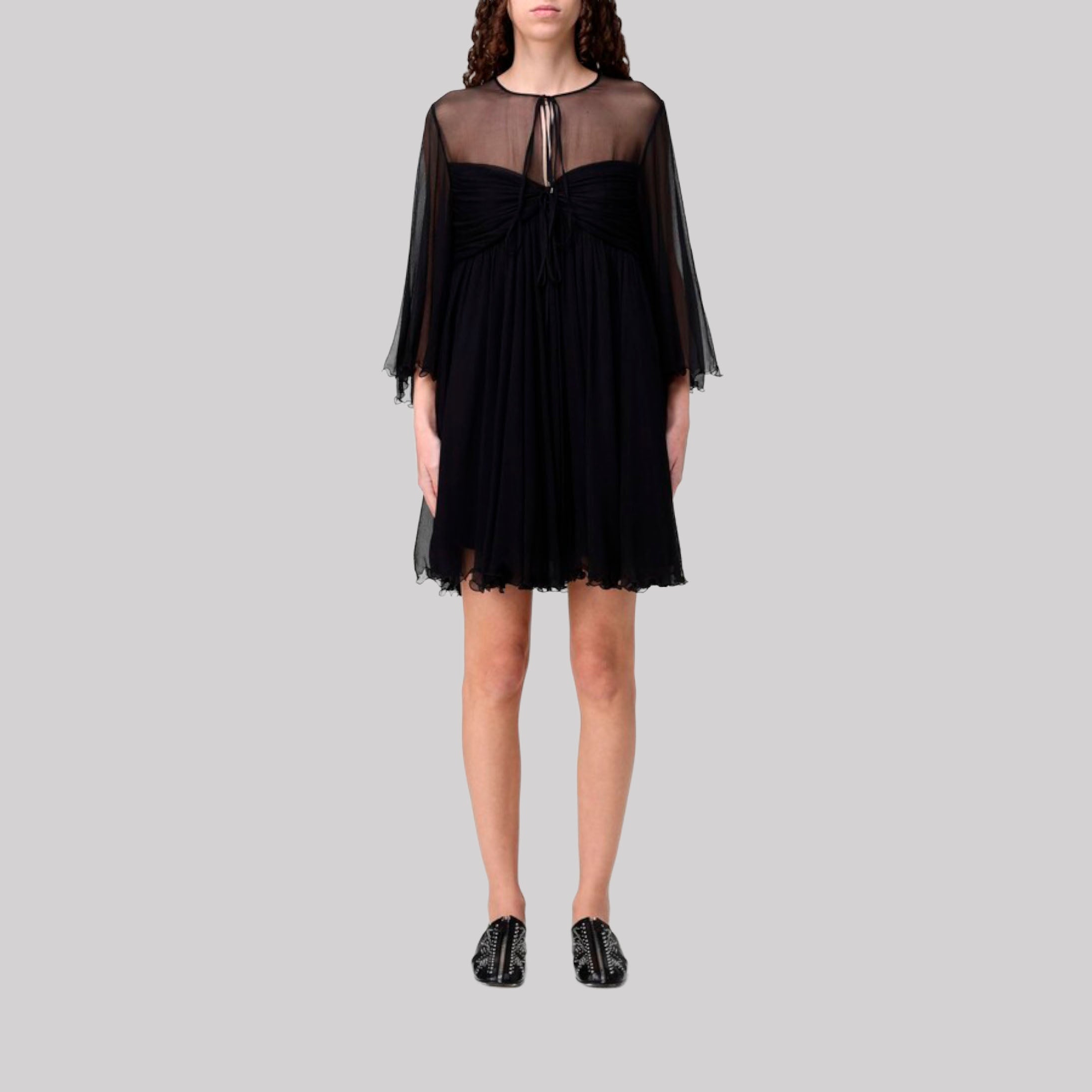Tie-Detailed Gathered Silk-Chiffon Mini Dress
