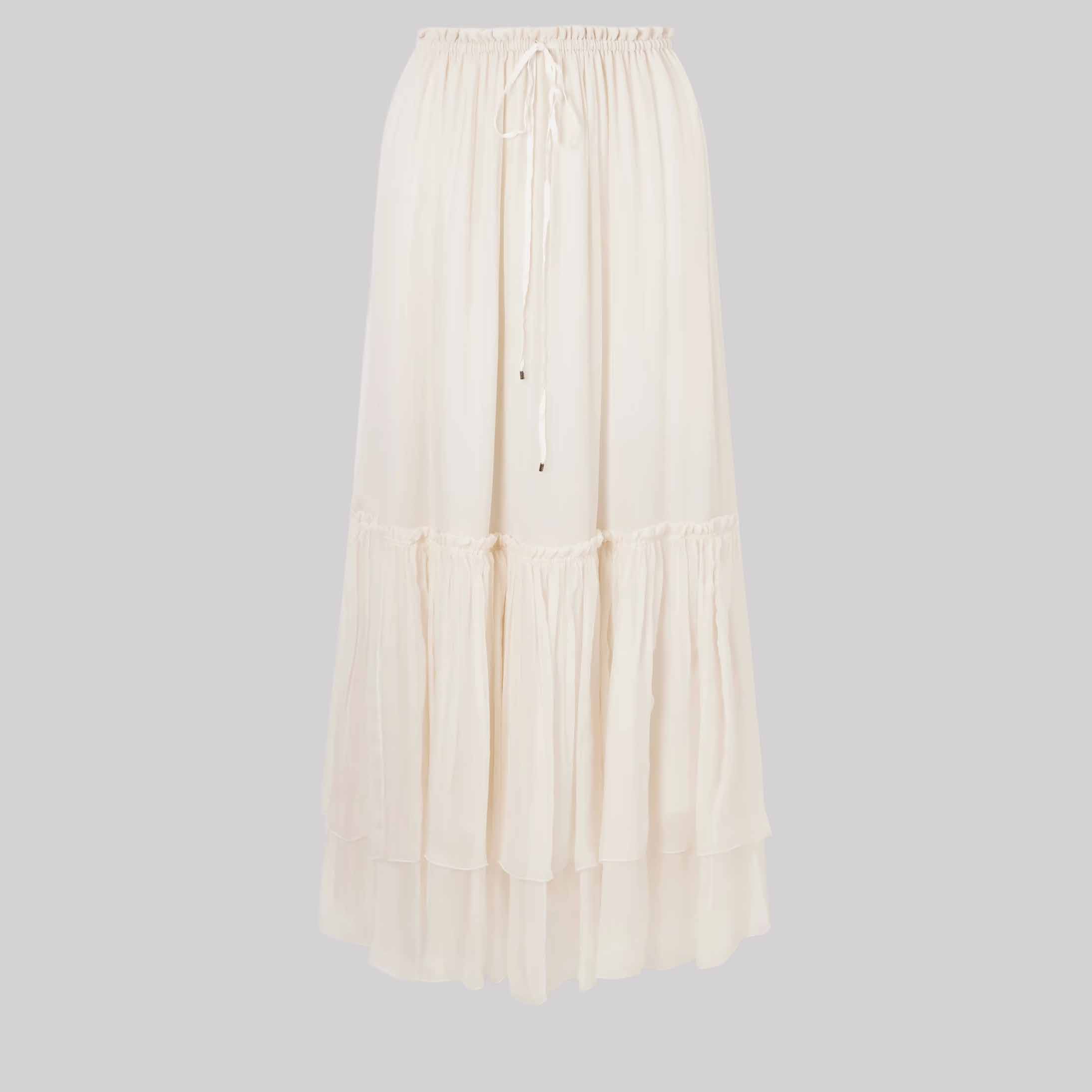 Tiered Silk Crepe De Chine Maxi Skirt