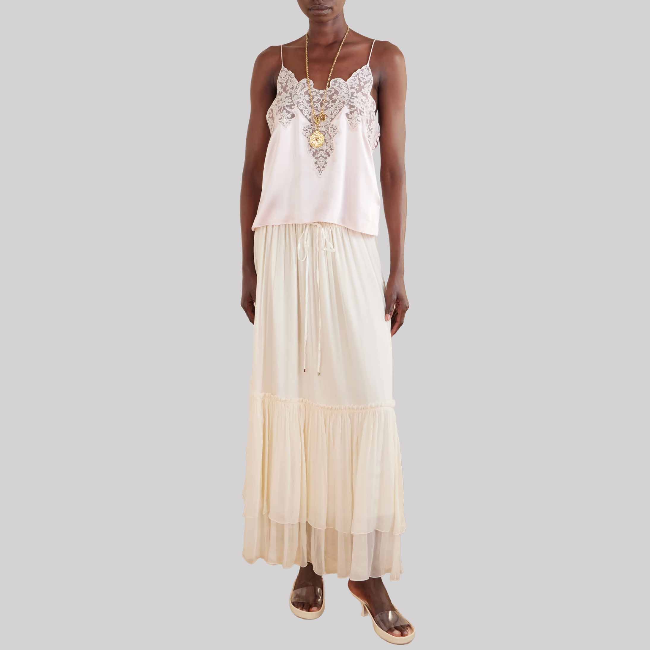 Tiered Silk Crepe De Chine Maxi Skirt