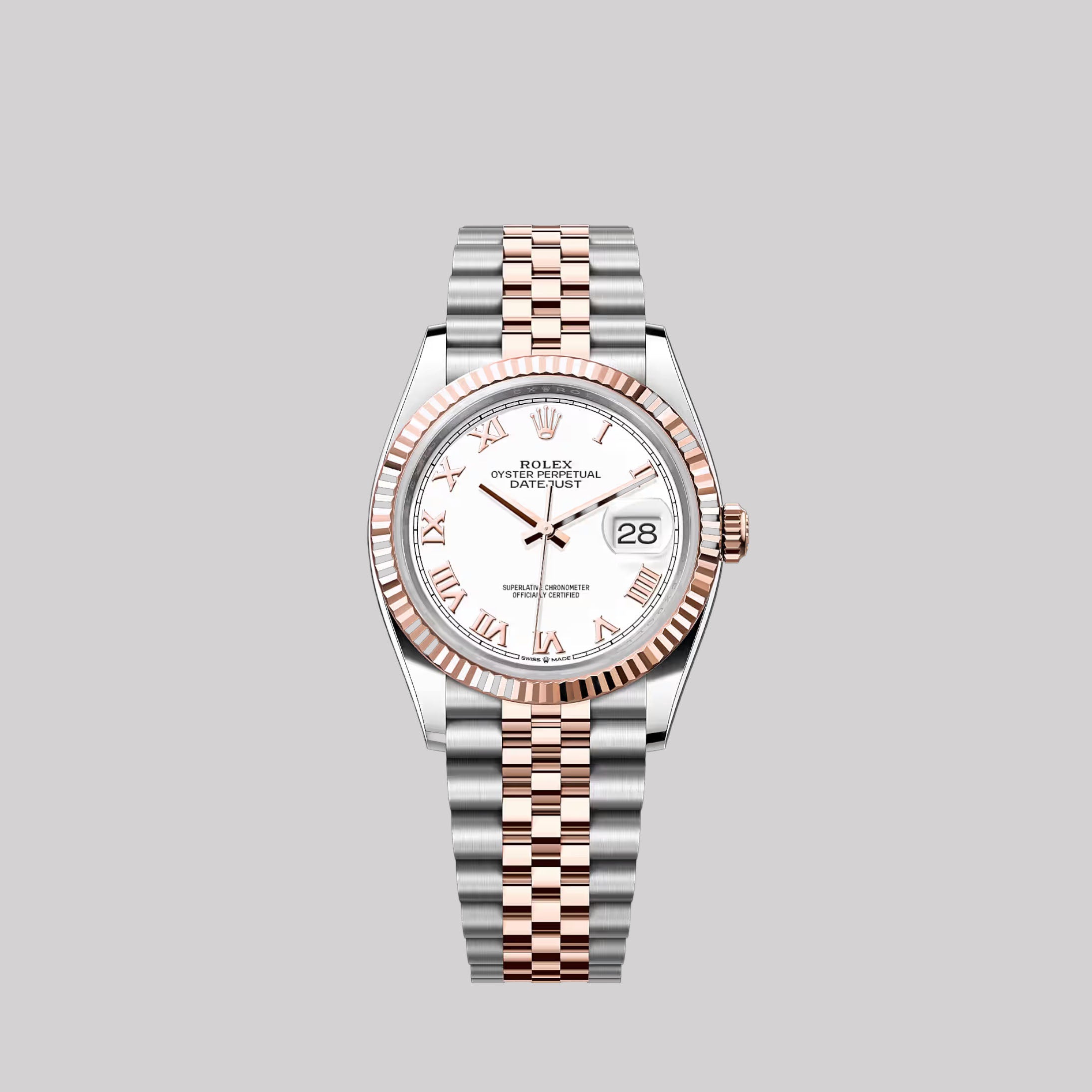 Date Just Two Tone Rose Gold White Dial