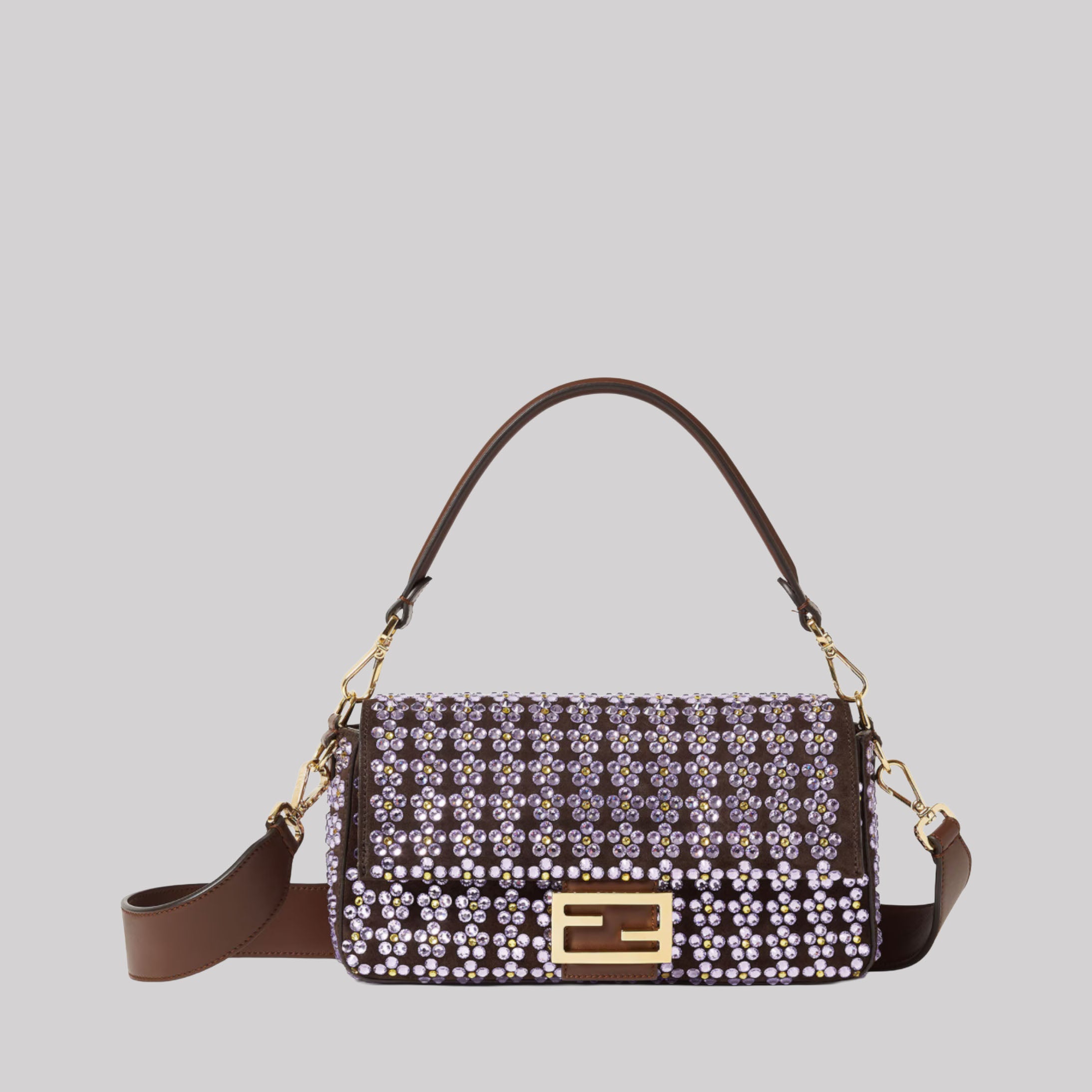 Baguette® Blooming Crystals Mahogany Leather Bag