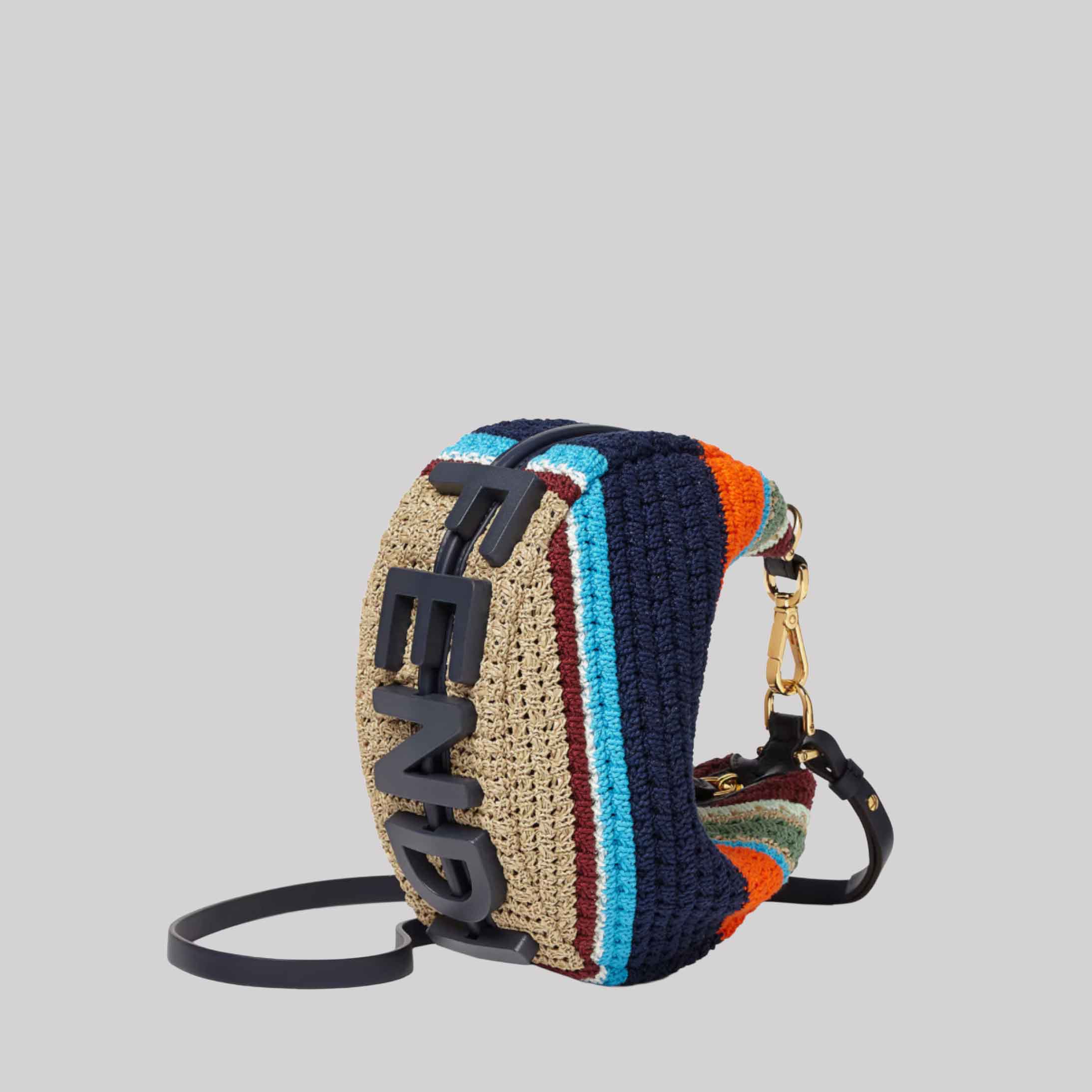 Fendigraphy Mini Of Raffia Effect Material And Multicolored Cotton Crochet