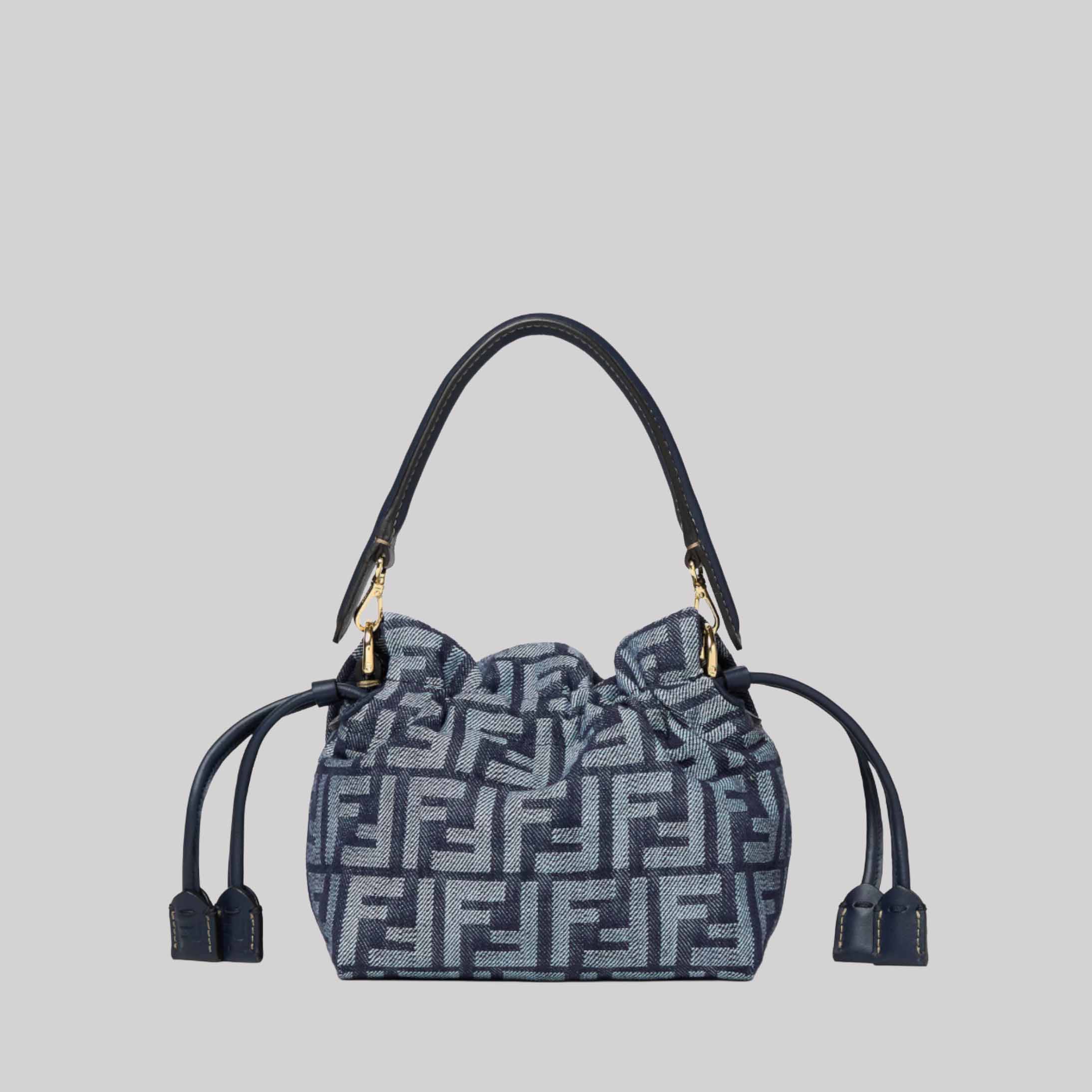 Mamma Baguette Small Dark Blue Denim-Effect FF Jacquard Mini-Bag