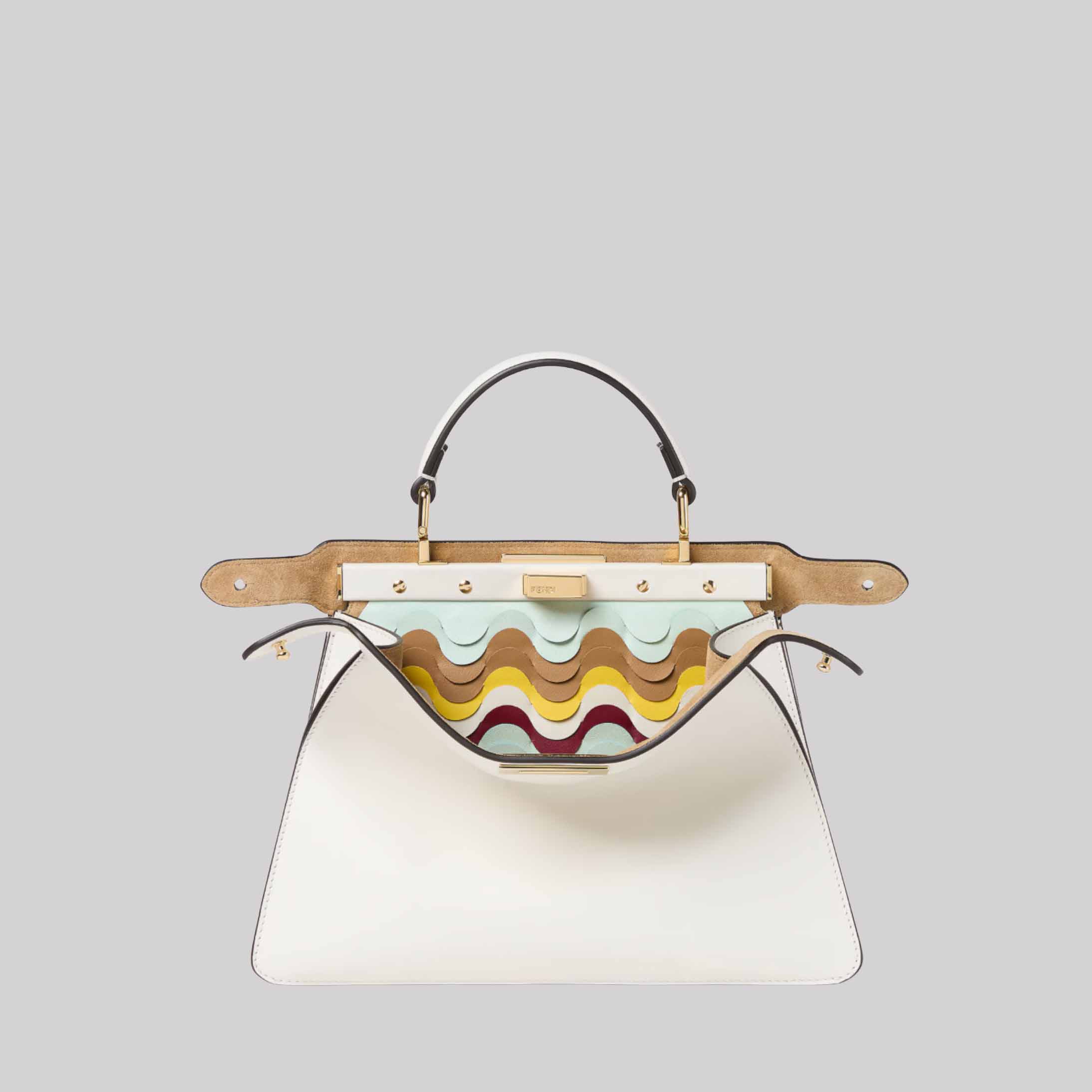 Peekaboo ISeeU Small Ice White Leather Bag With Wave Inlay