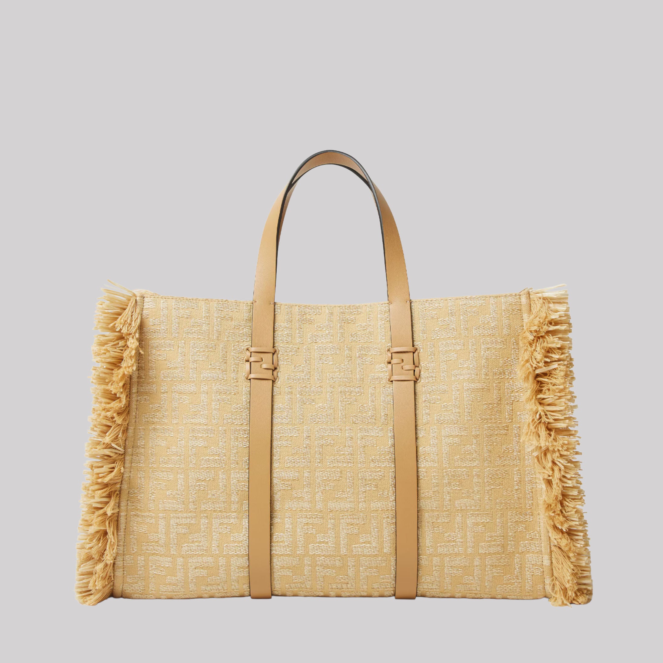 Summer Tote Jacquard Fabric Bag With Raffia FF