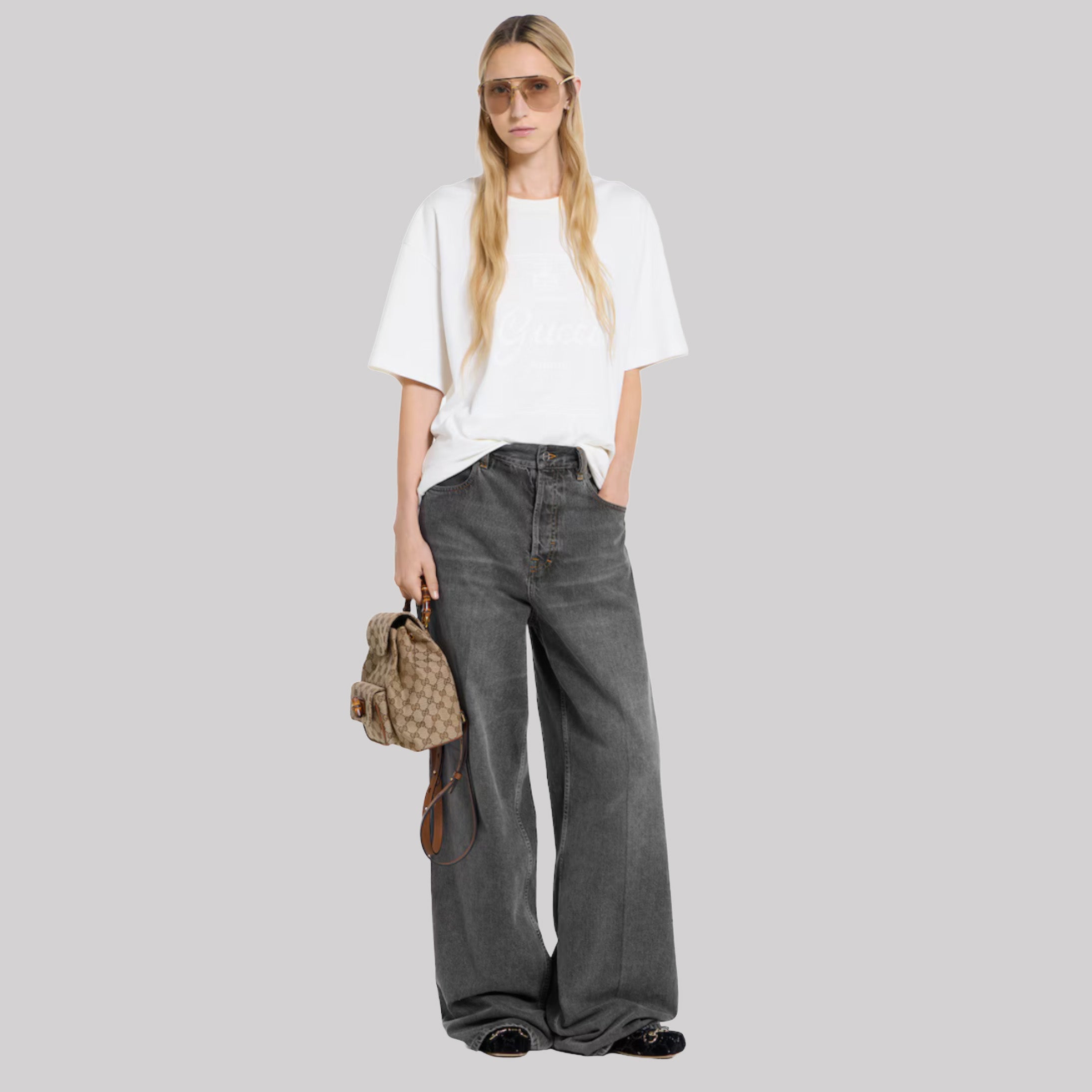 Wide Leg Denim Trousers