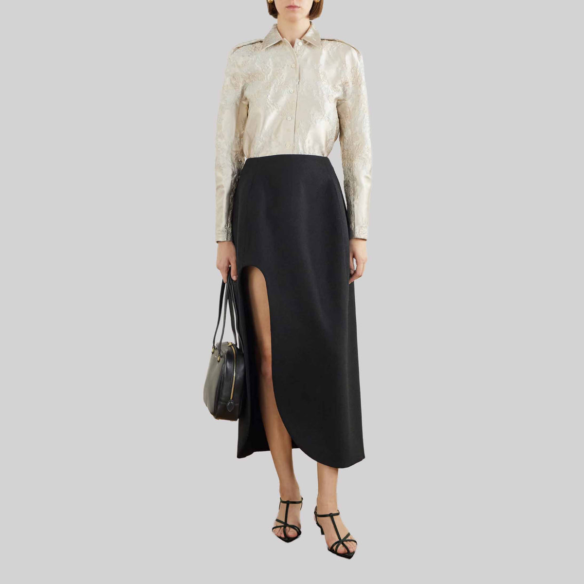 Wool Cut-Out Midi Skirt