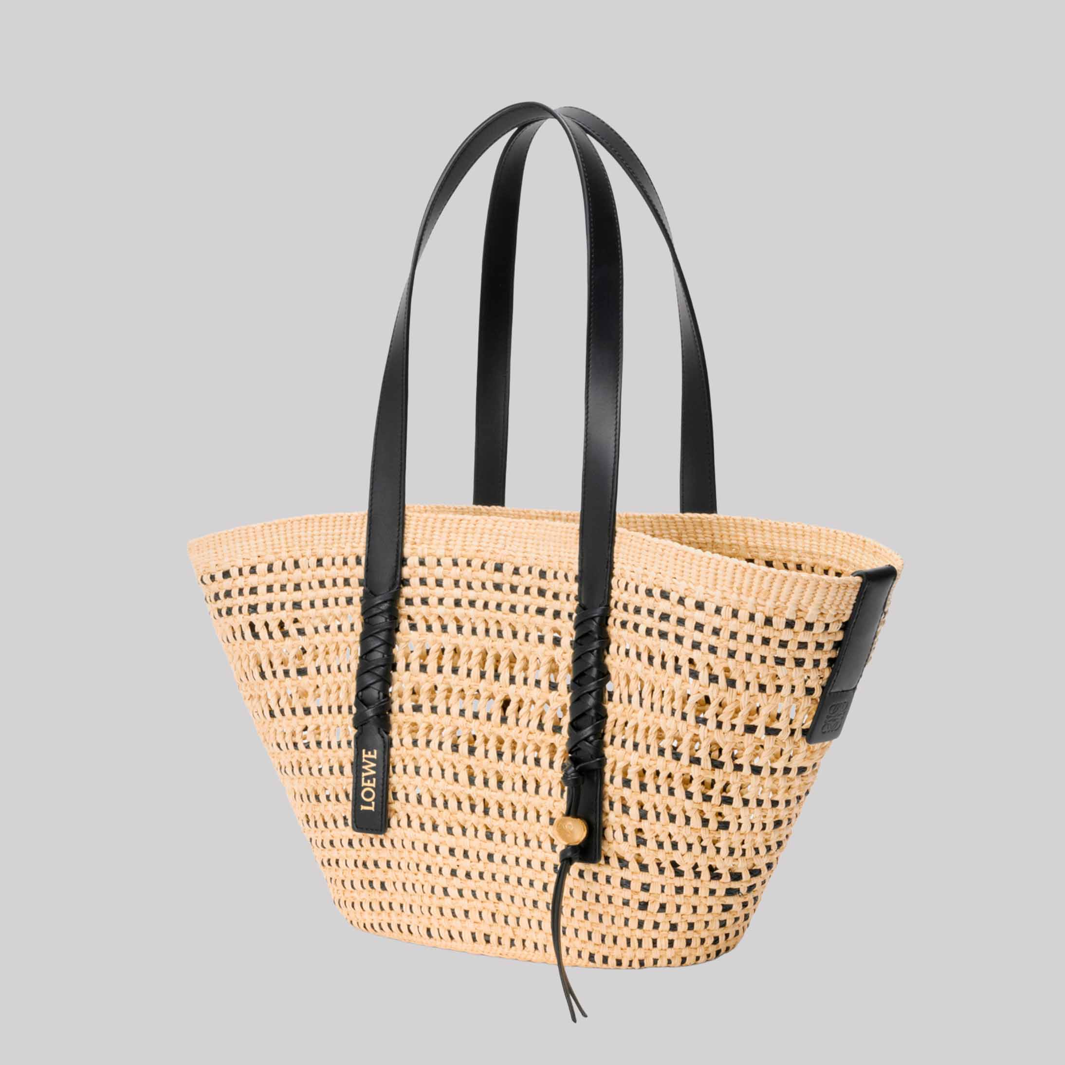 Medium Braid Basket In Iraca Palm And Calfskin