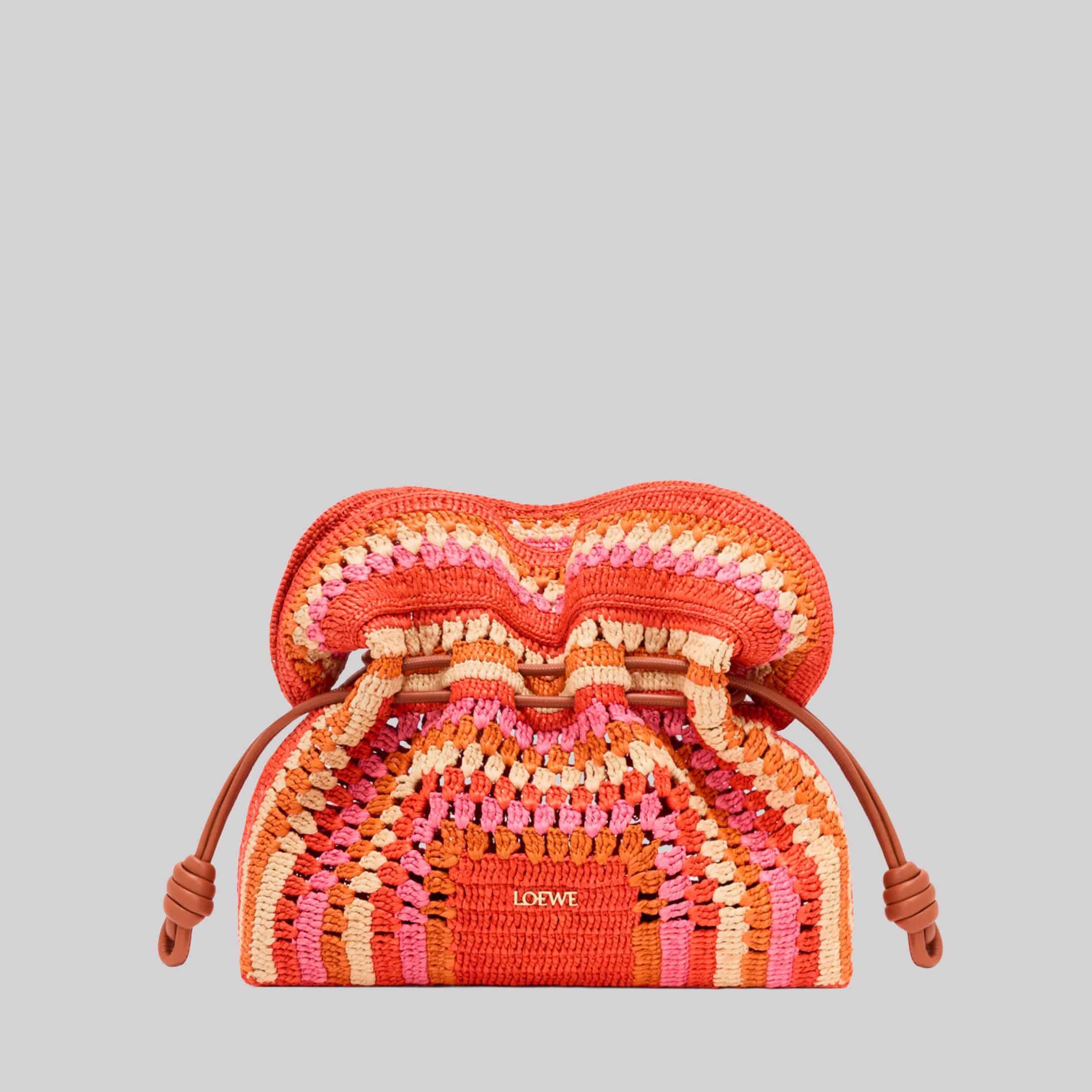 Medium Flamenco Clutch In Raffia And Calfskin