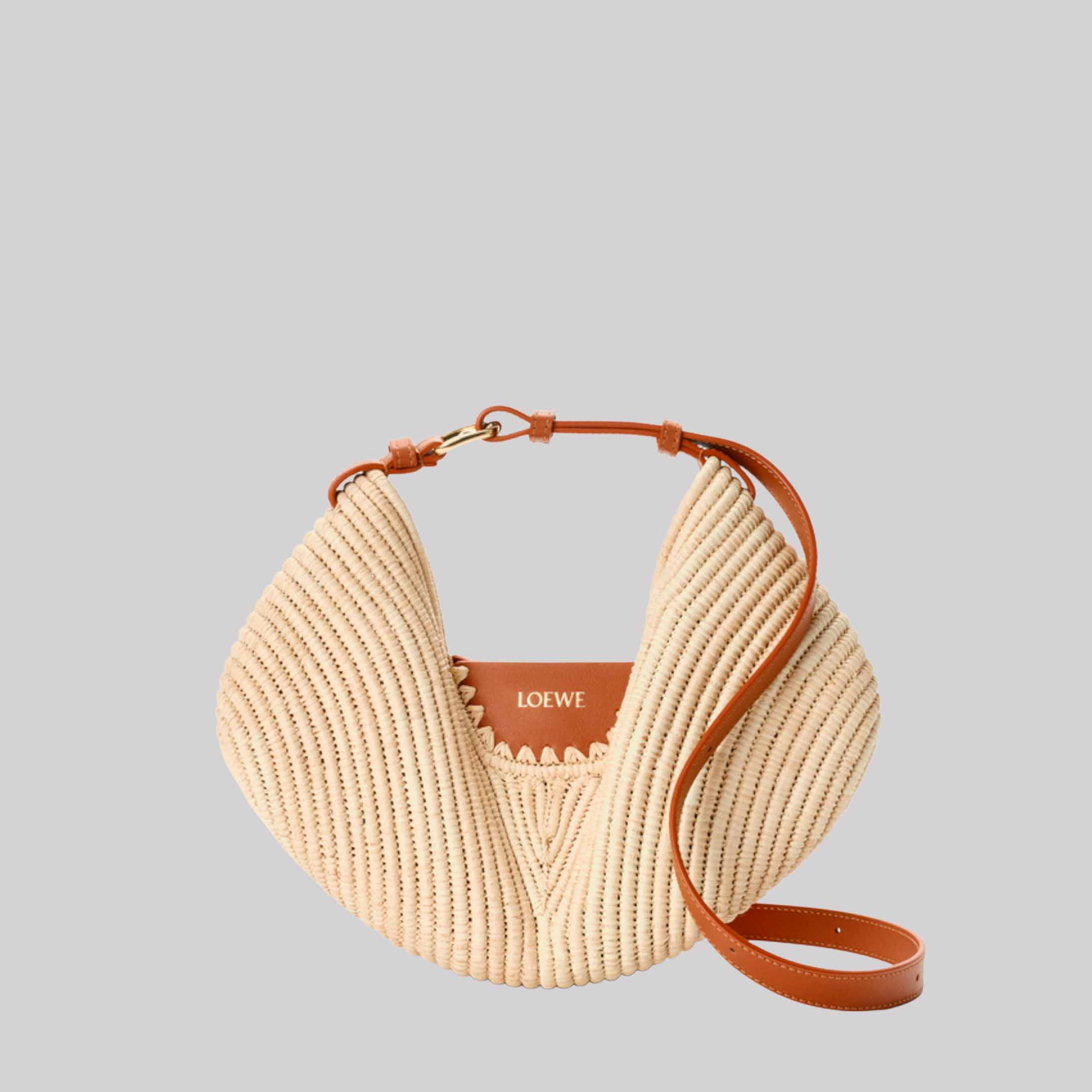 Medium Loewe Swing Bag In Raffia And Calfskin
