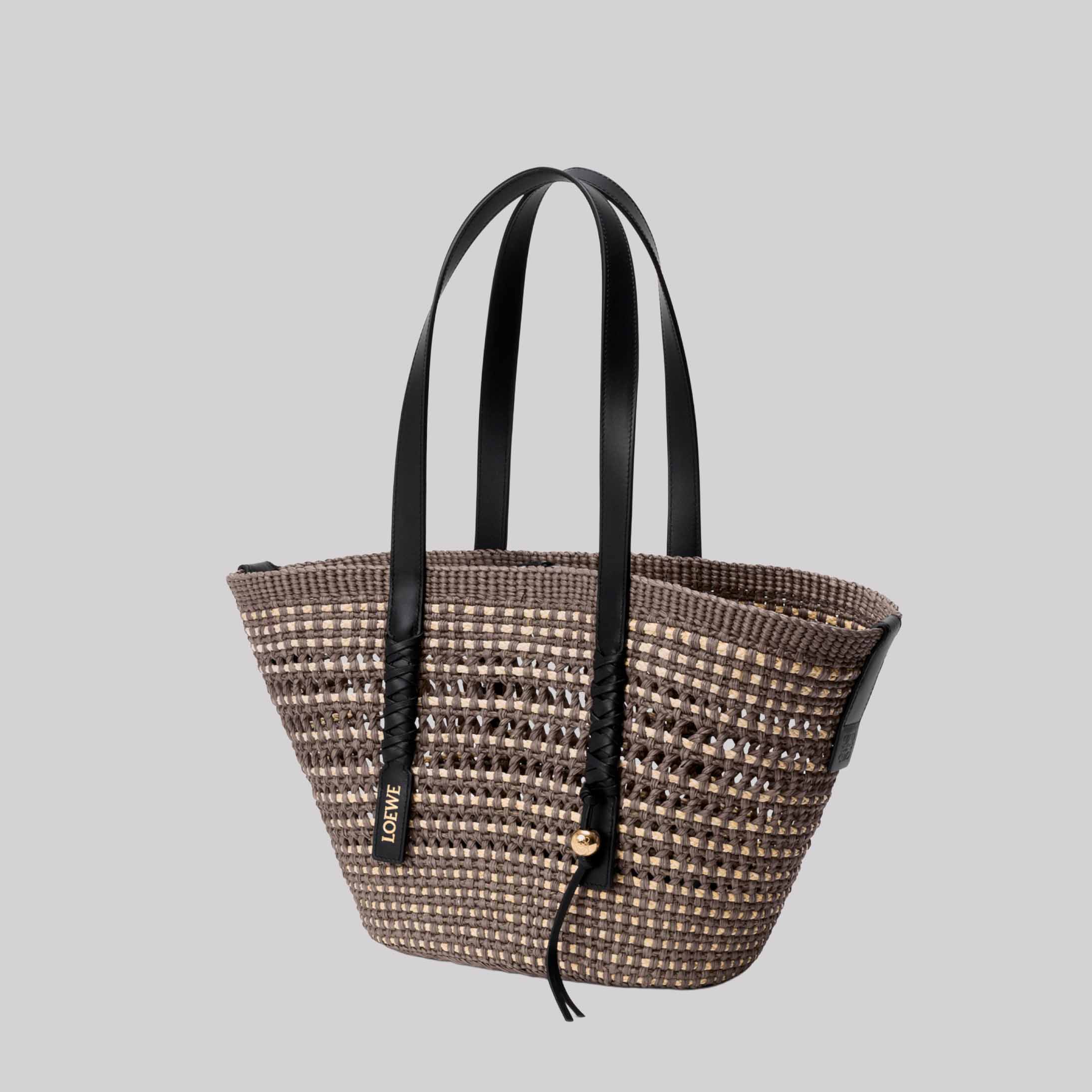 Medium Braid Basket In Iraca Palm And Calfskin