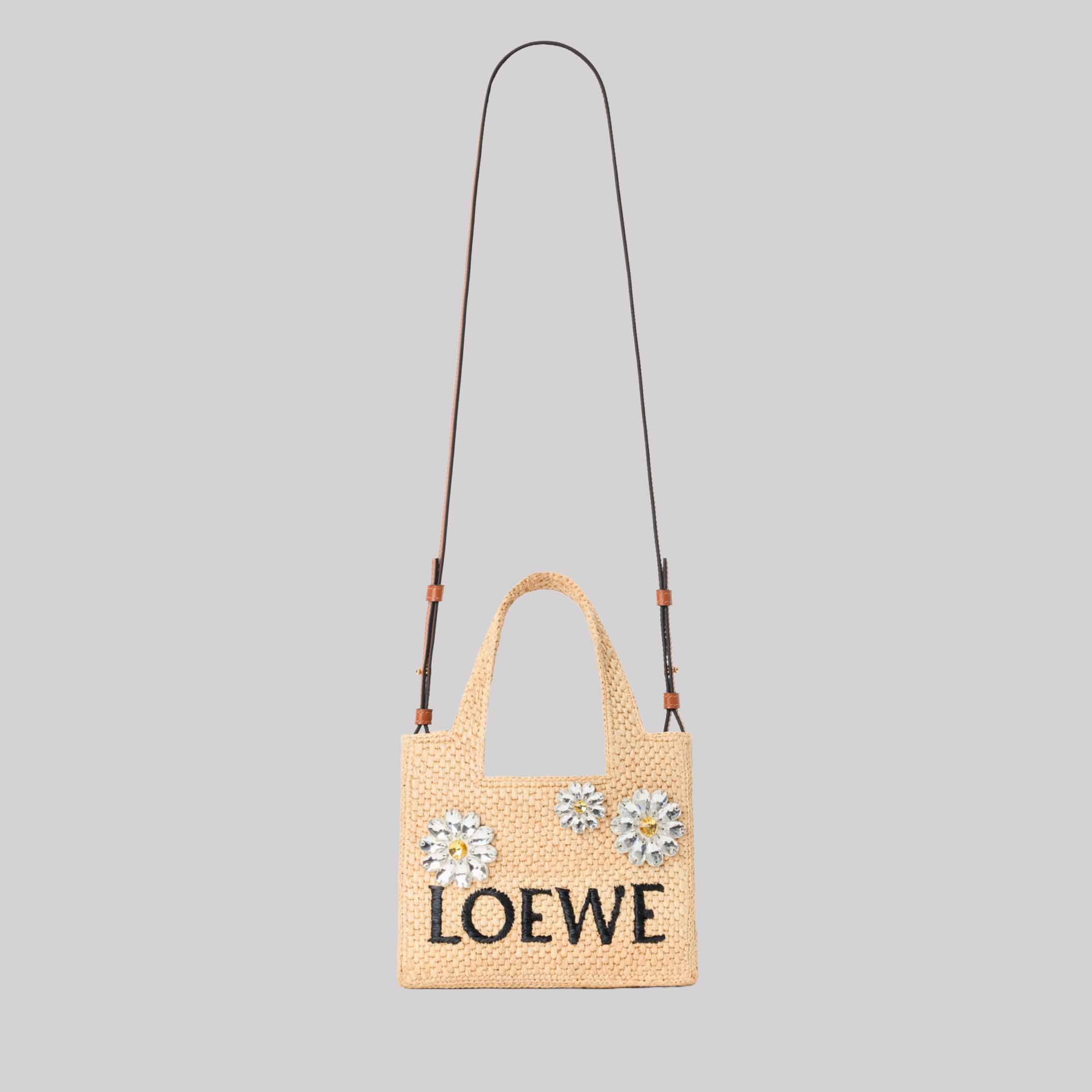 Mini Loewe Font Tote In Raffia