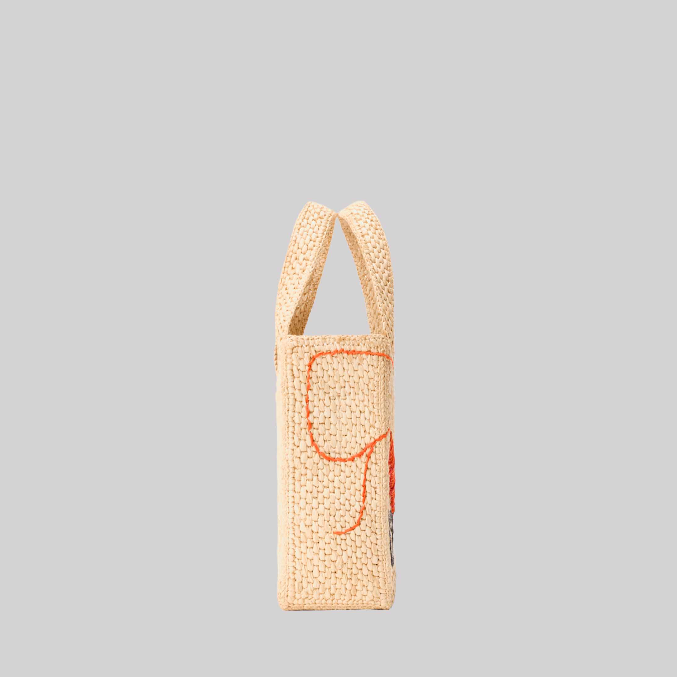 Mini Loewe Font Tote In Raffia