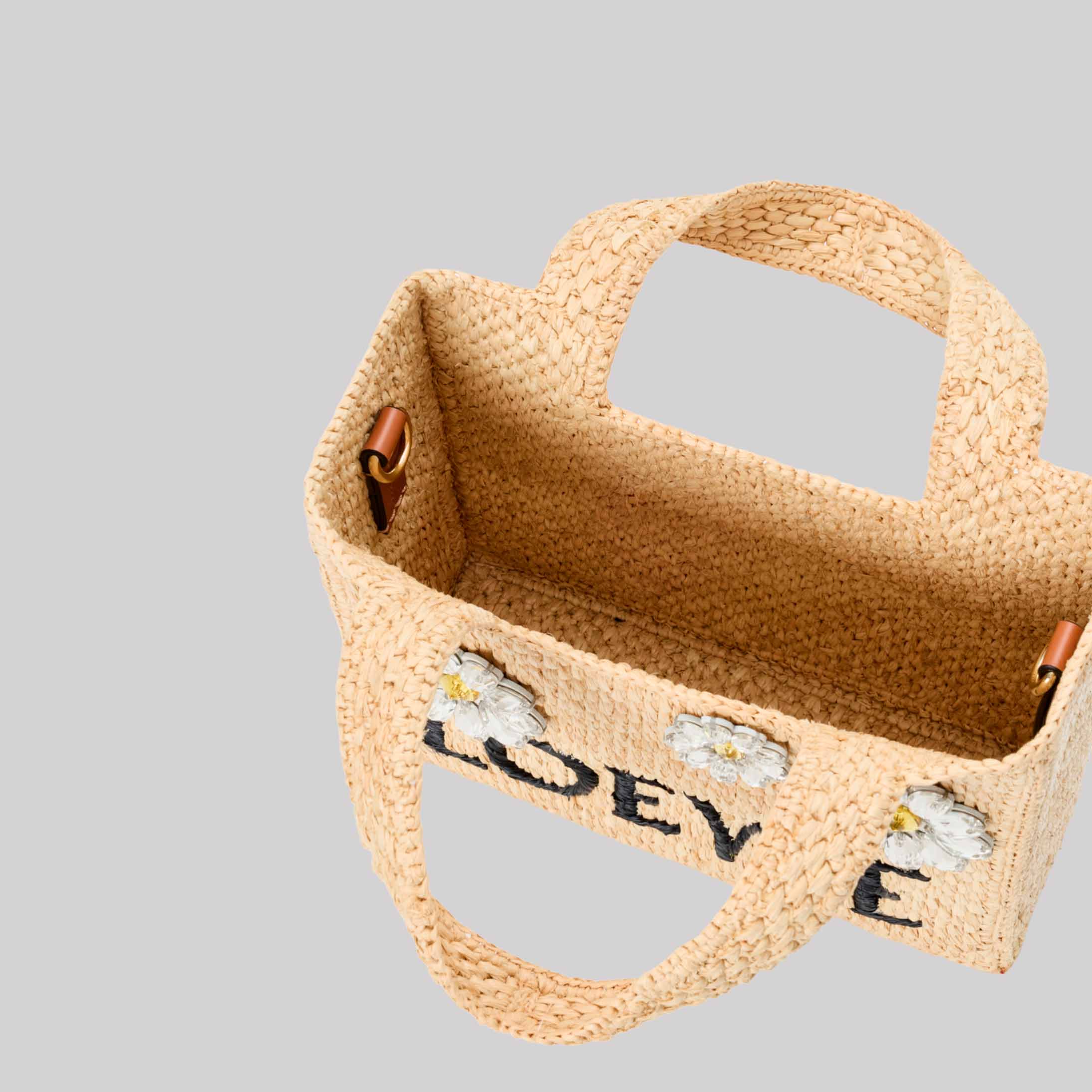 Mini Loewe Font Tote In Raffia