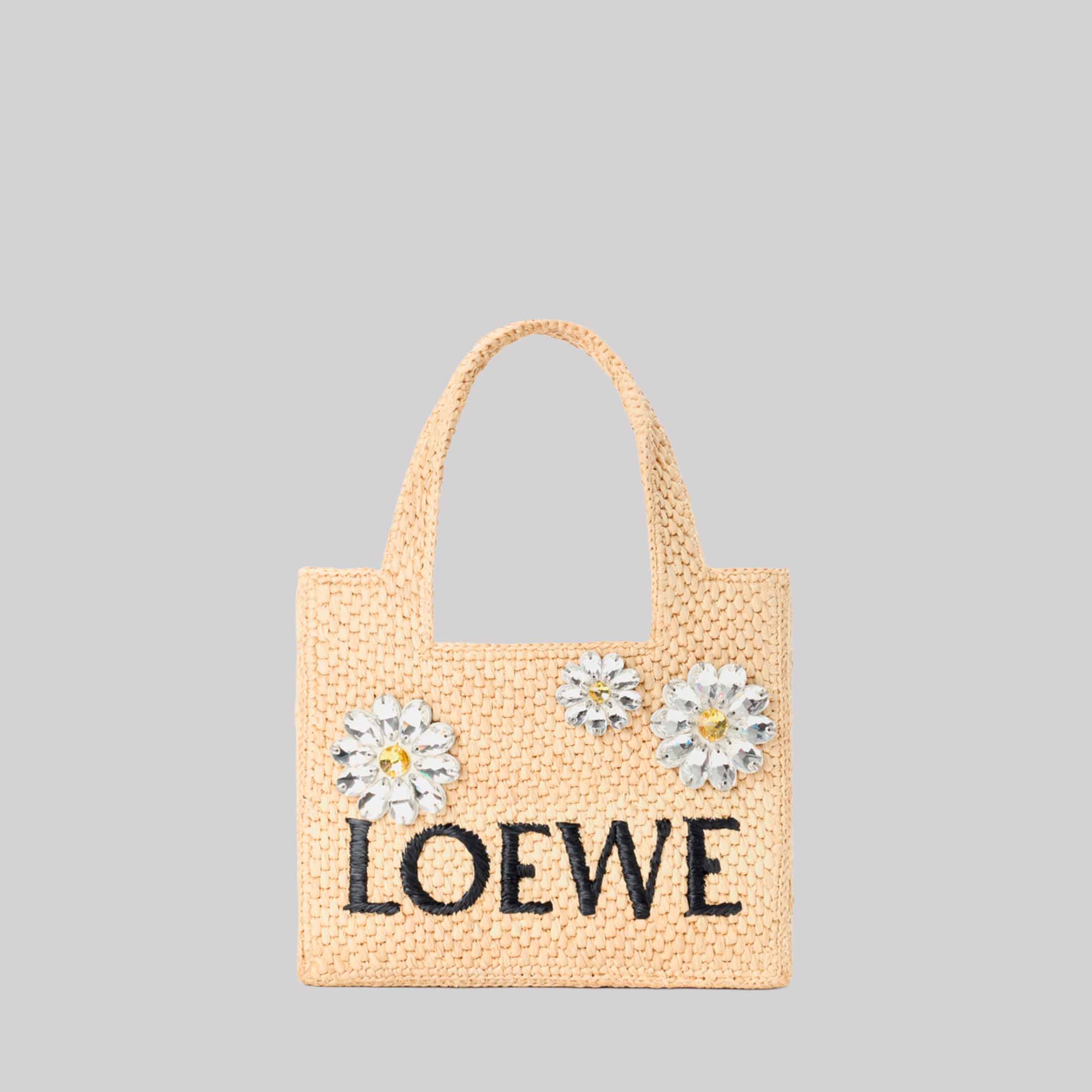 Mini Loewe Font Tote In Raffia