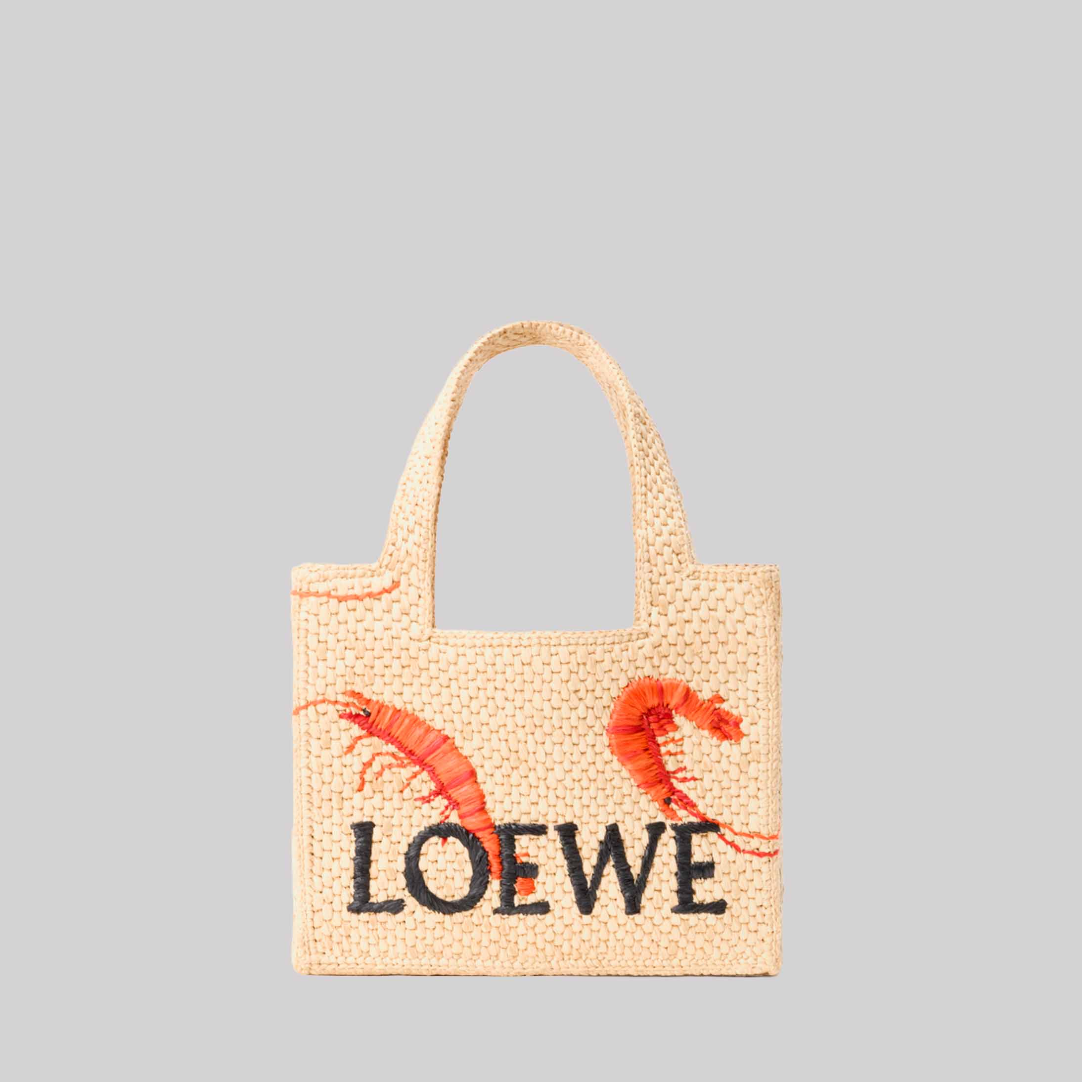 Mini Loewe Font Tote In Raffia