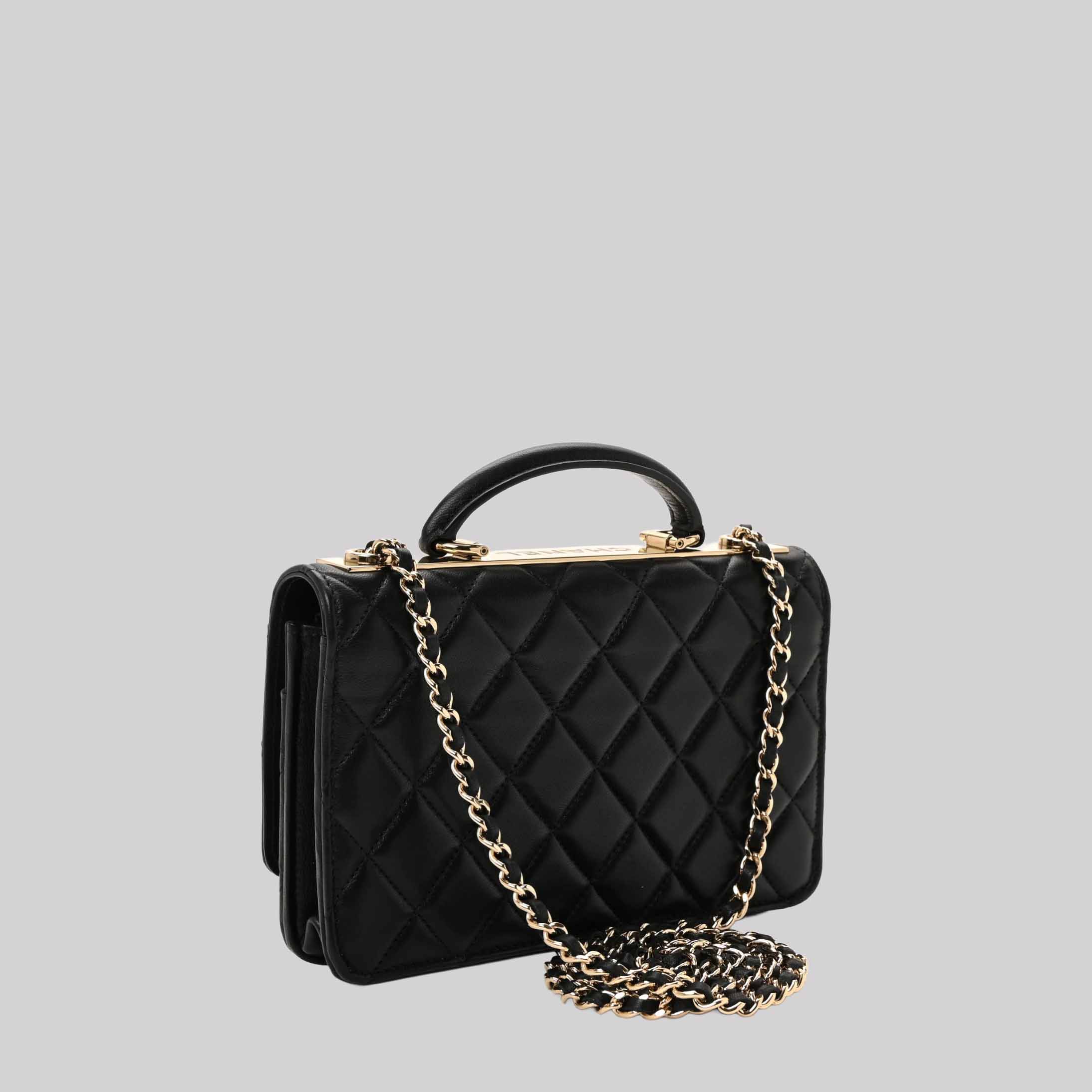 Wallet On Chain Lambskin Quilted Top Handle
