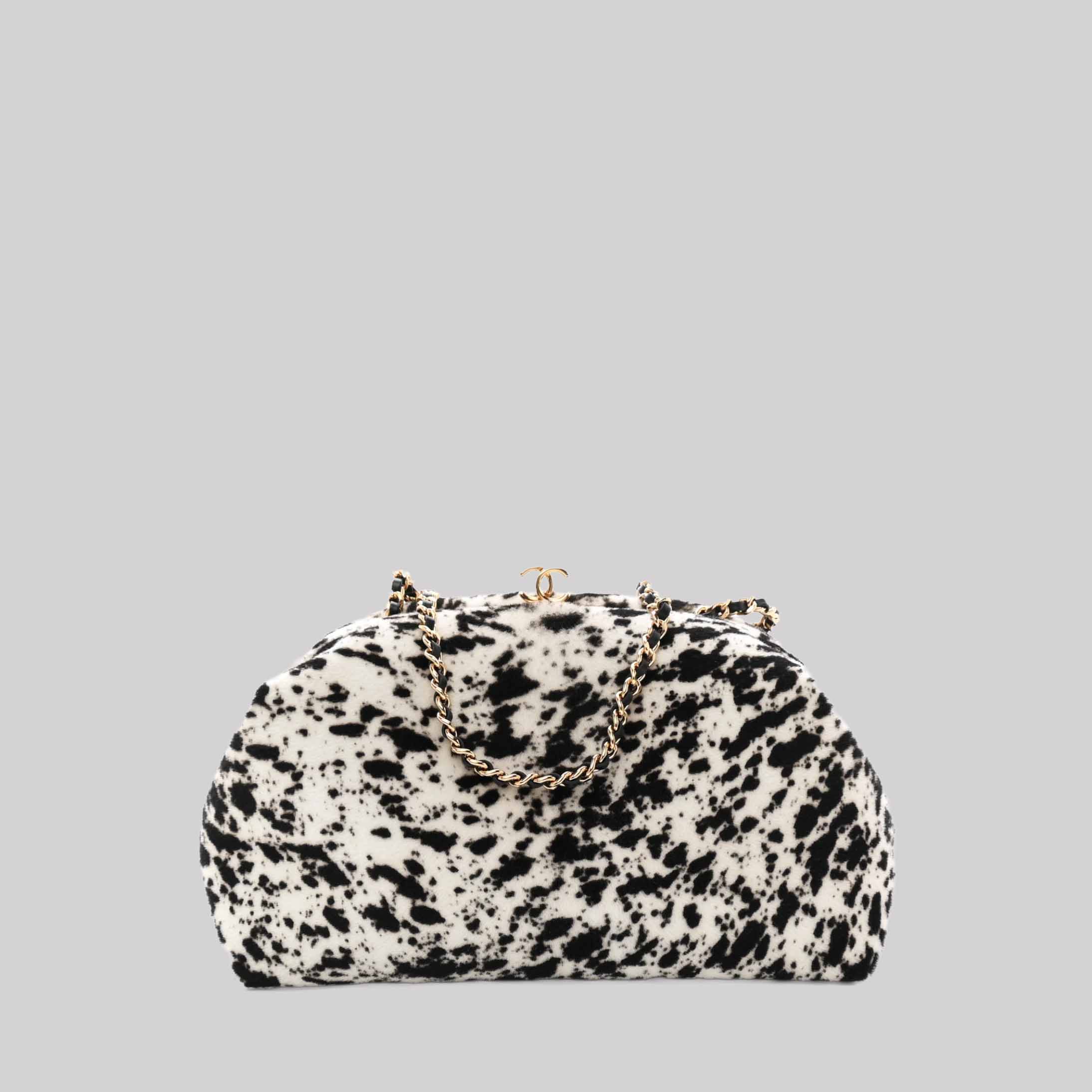 Lambskin Pony Hair Printed Clutch With Chain