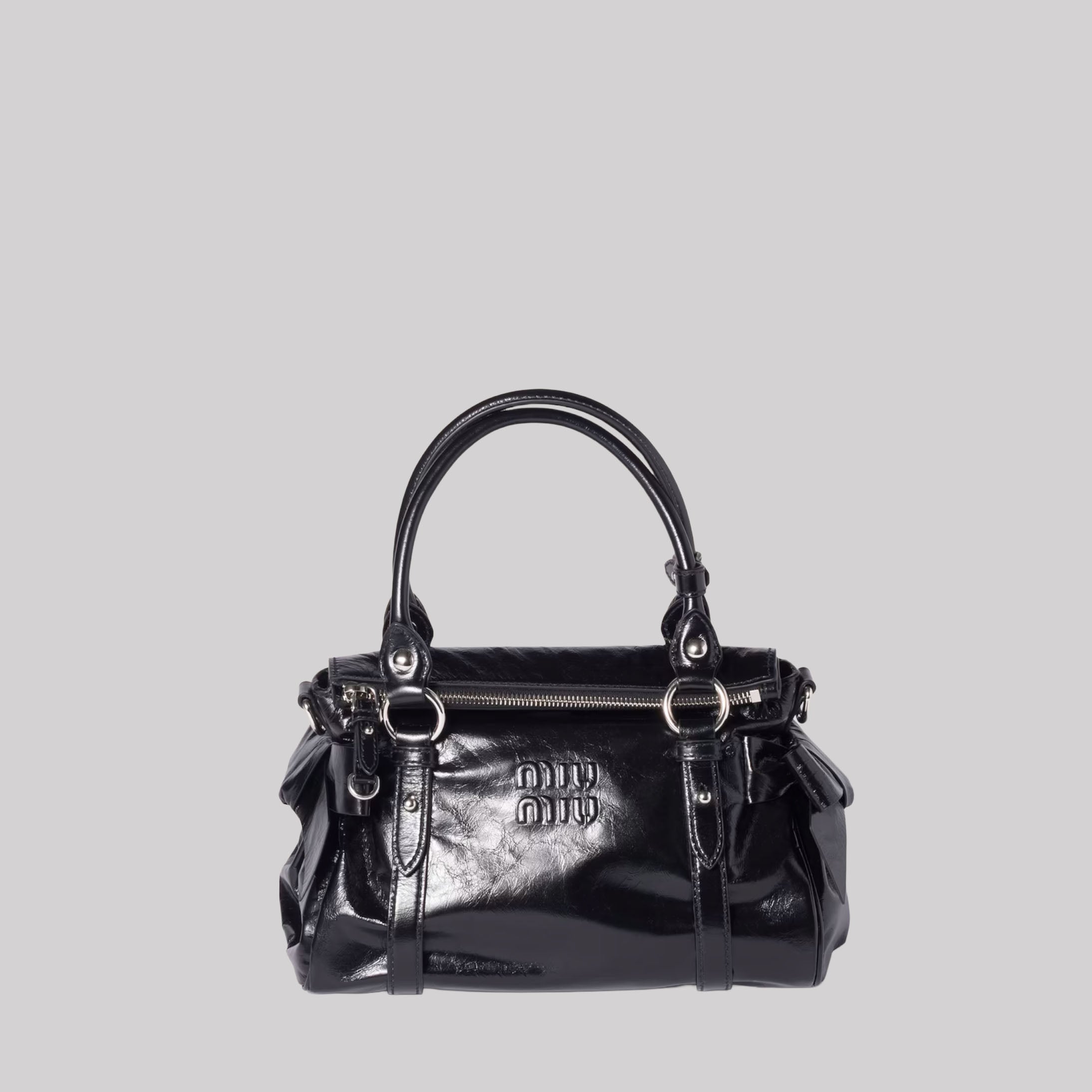 Shiny Leather Top-Handle Bag