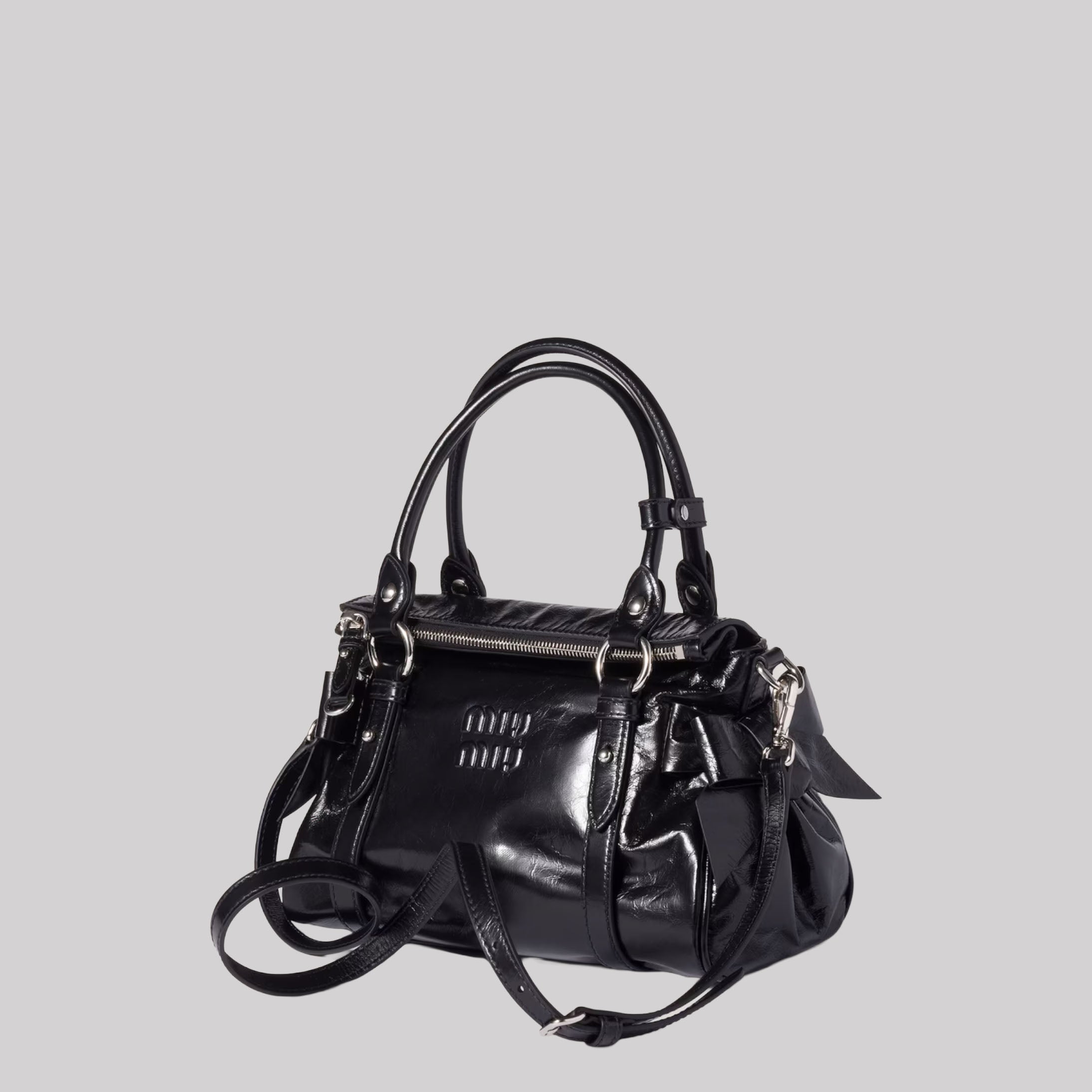 Shiny Leather Top-Handle Bag