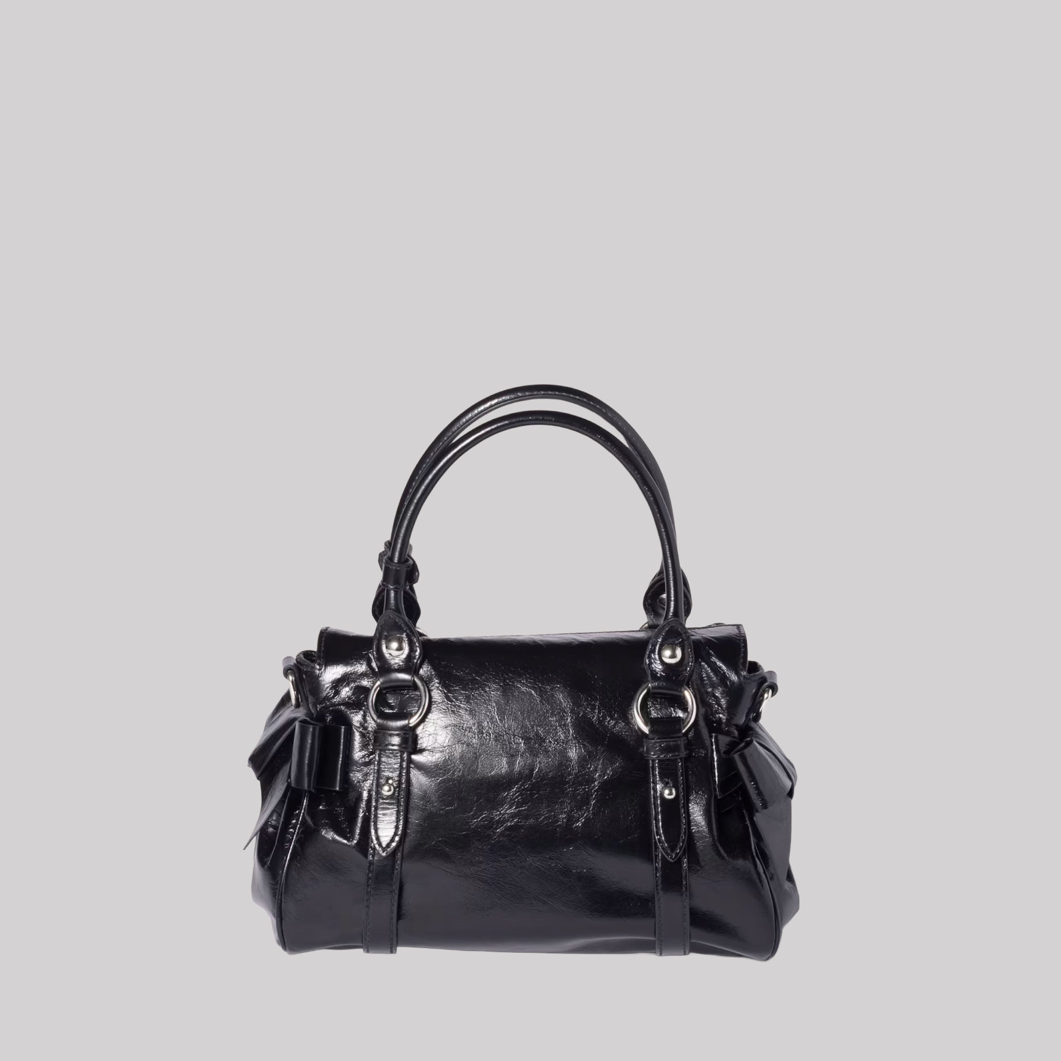 Shiny Leather Top-Handle Bag