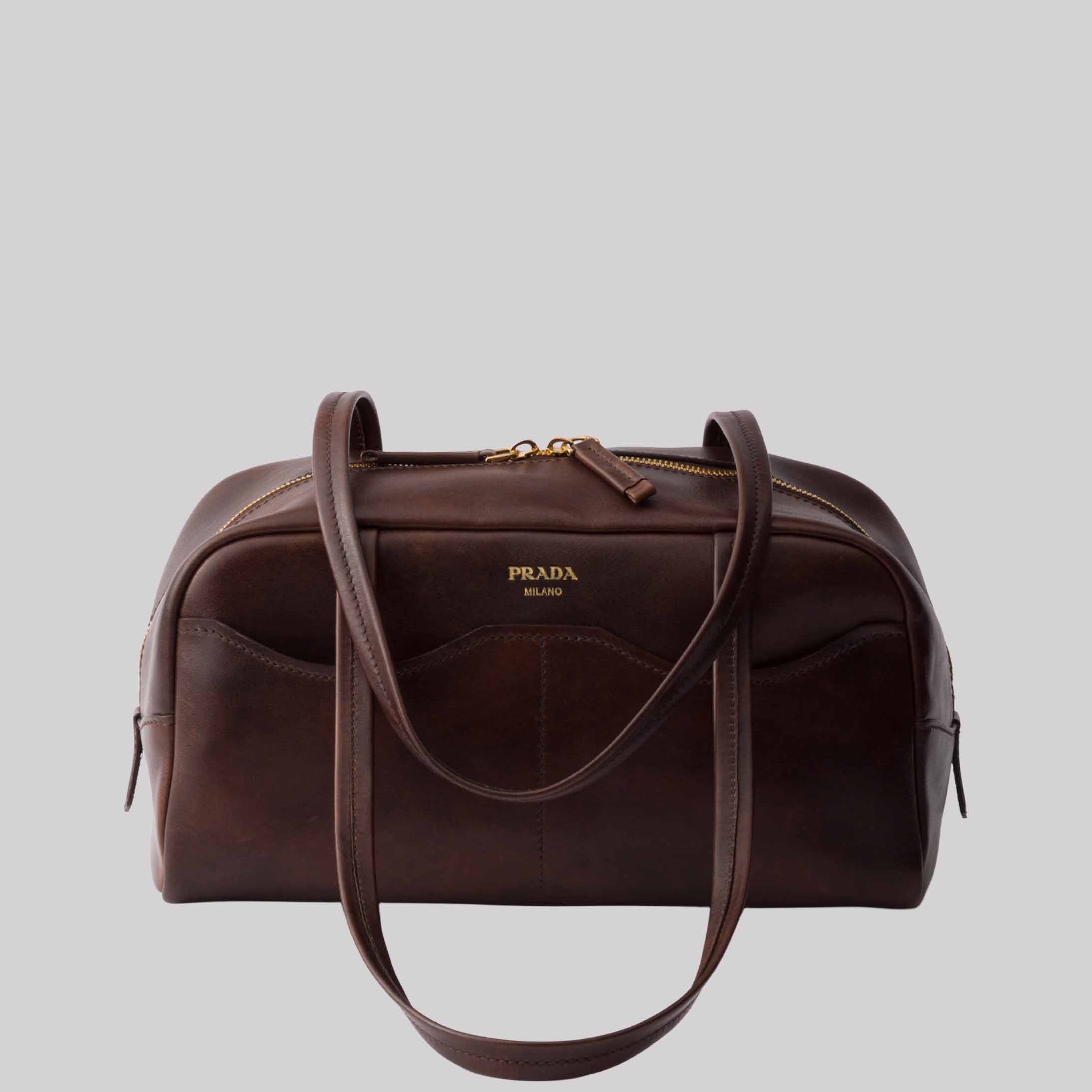 Prada Carry Large Antiqued Leather Top-Handle Bag