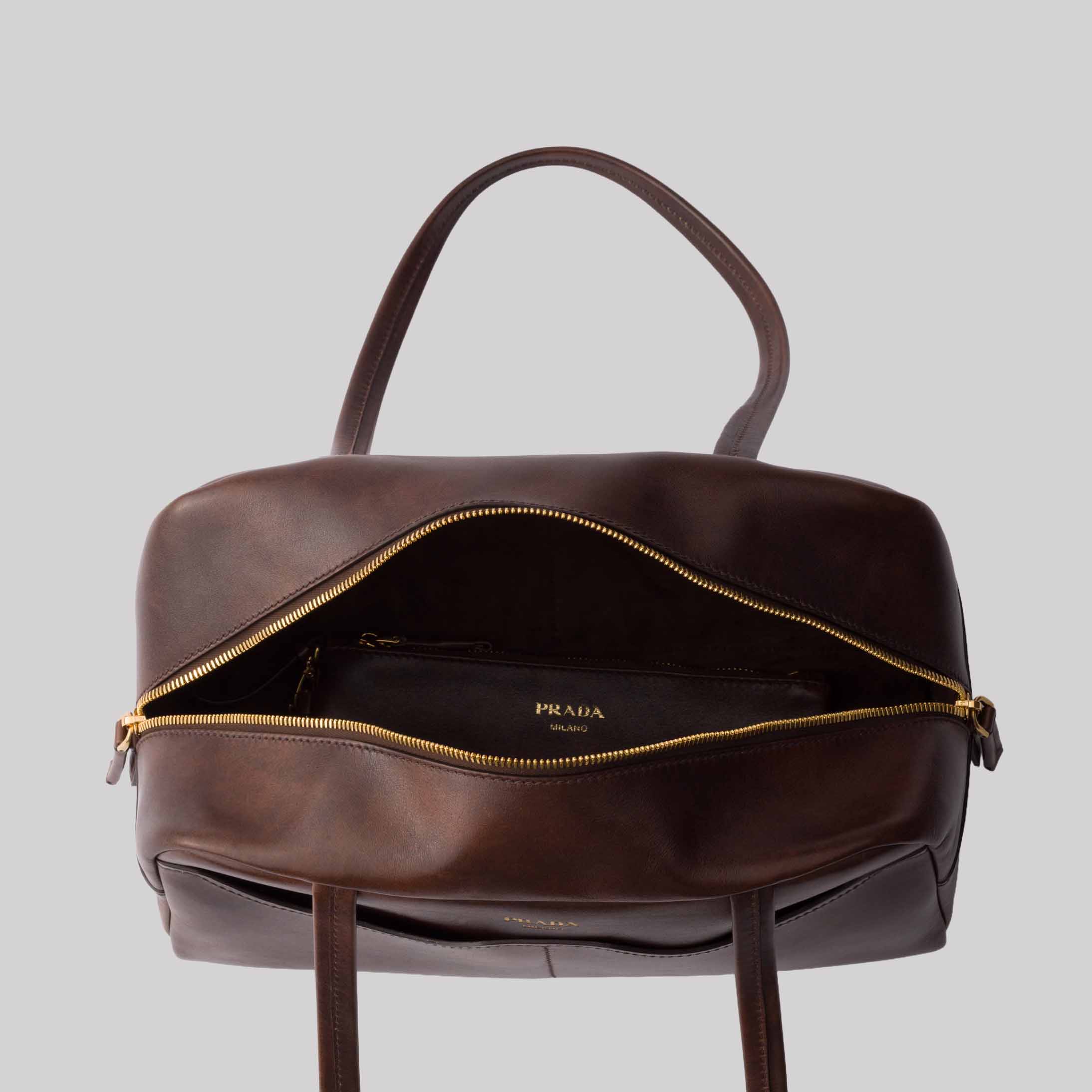 Prada Carry Large Antiqued Leather Top-Handle Bag