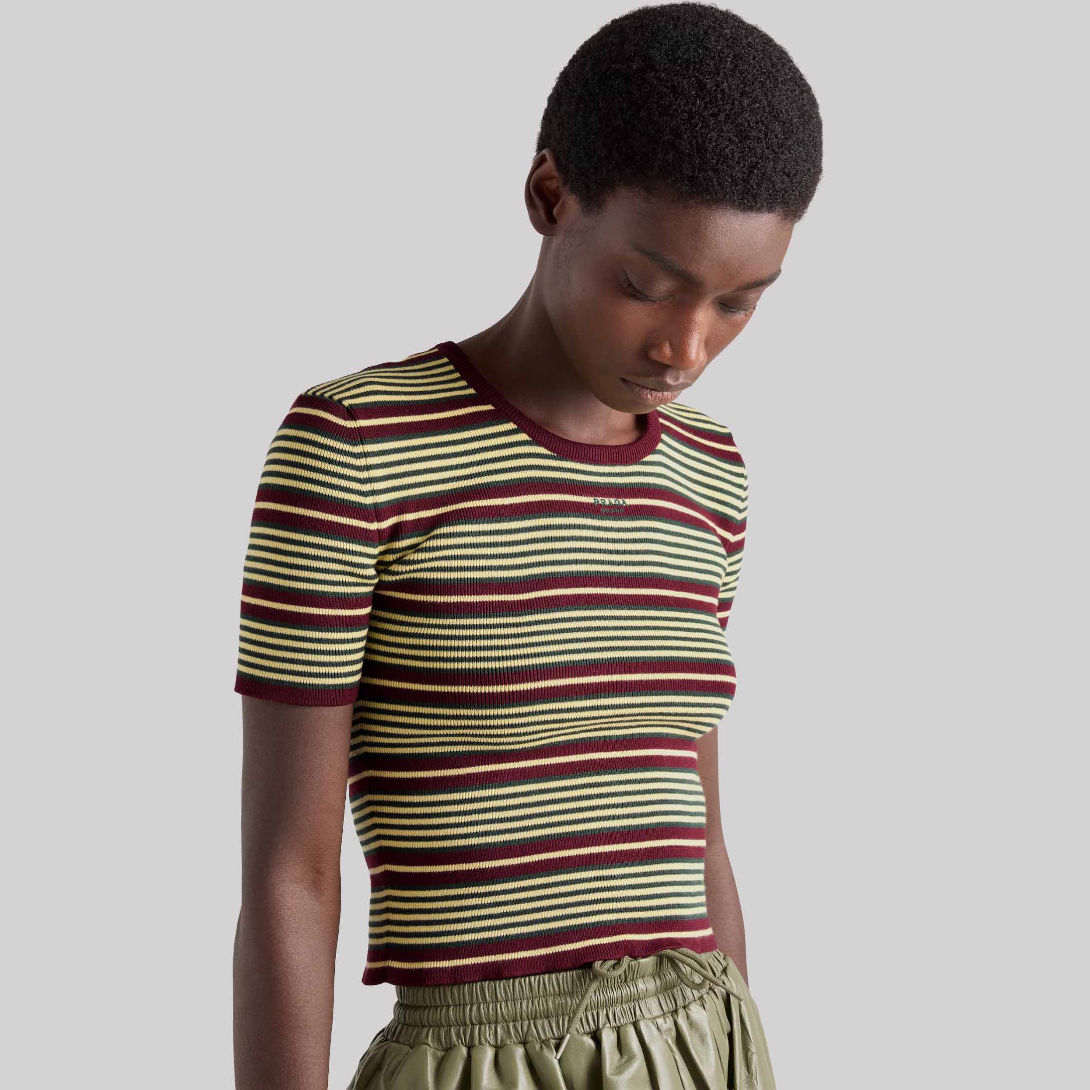 Short-Sleeved Striped Cotton Sweater