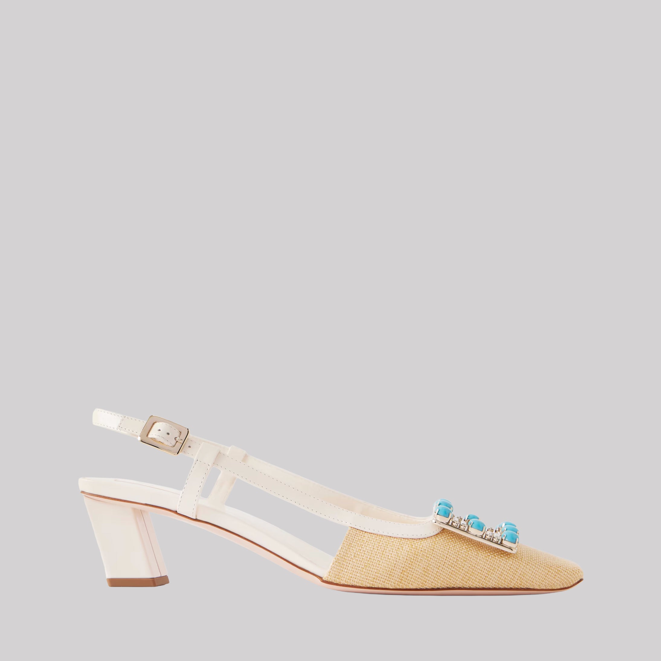 Belle Vivier 45 Leather-Trimmed Embellished Slingback Pumps