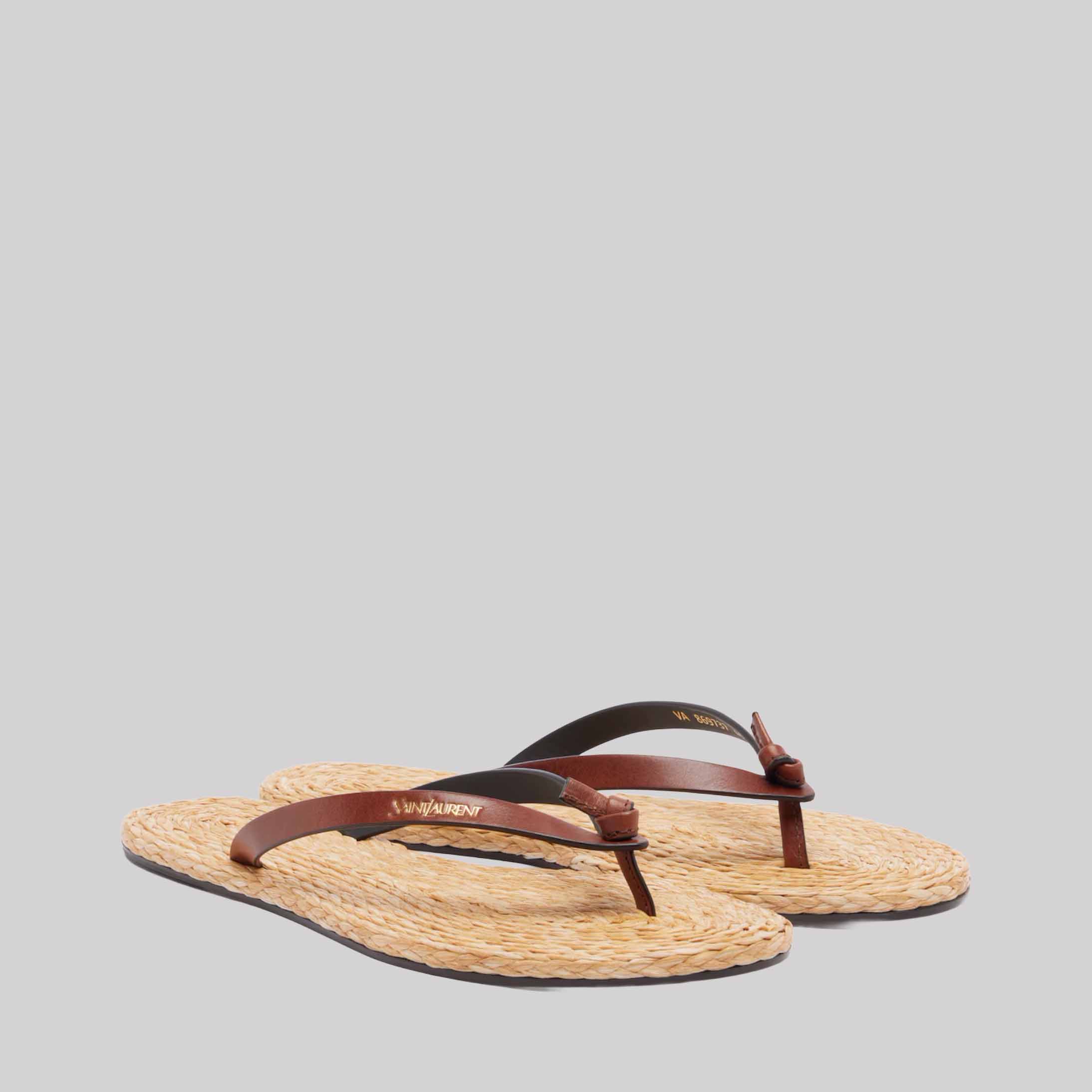 Pool Leather-Trimmed Thong Sandals