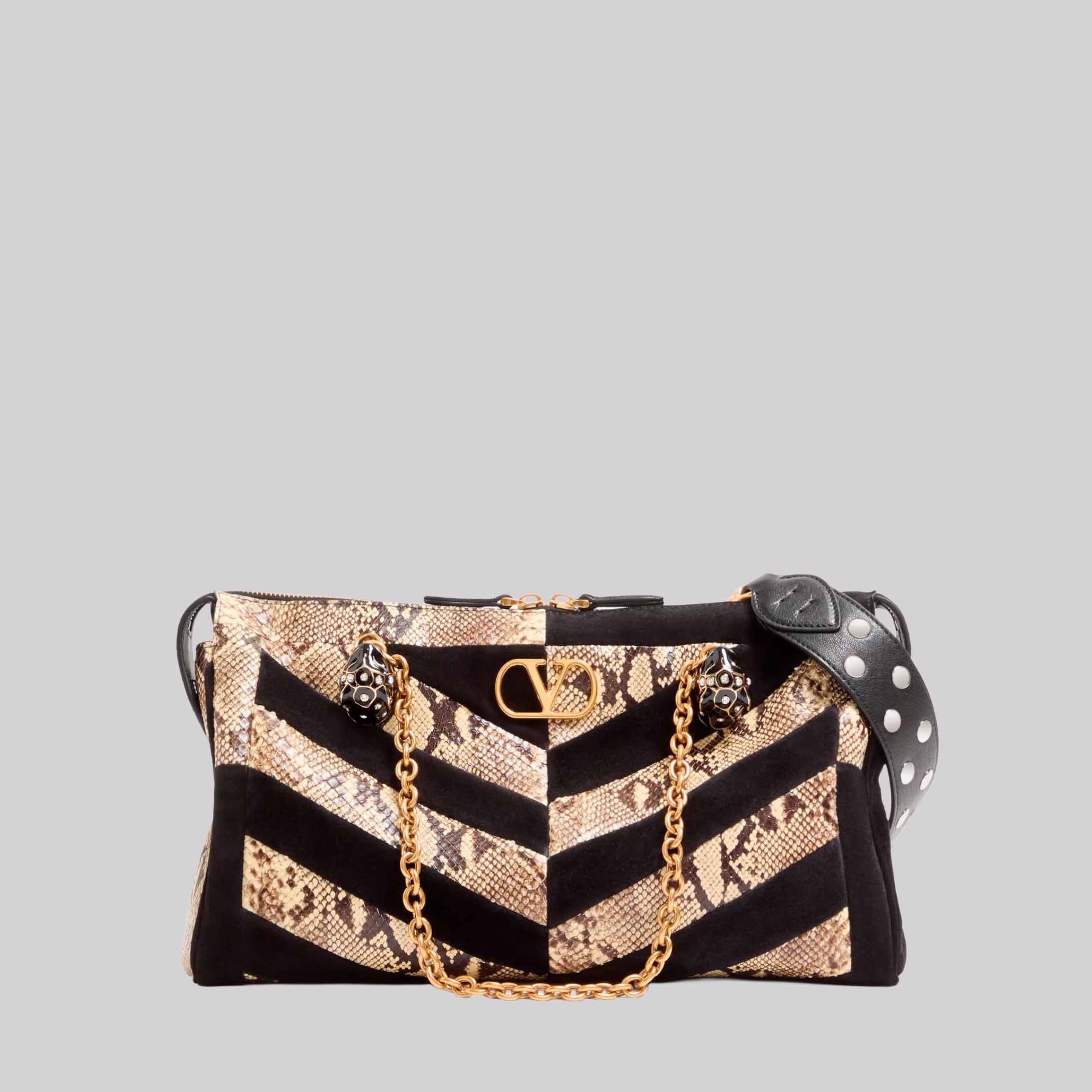 Panthea Python And Suede Chevron Motif Shoulder Bag