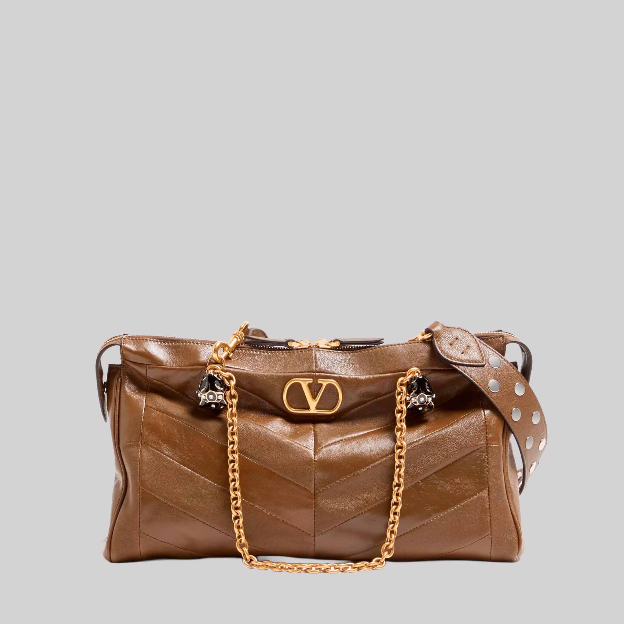 Panthea Shoulder Bag In Nappa Leather With Chevron Pattern