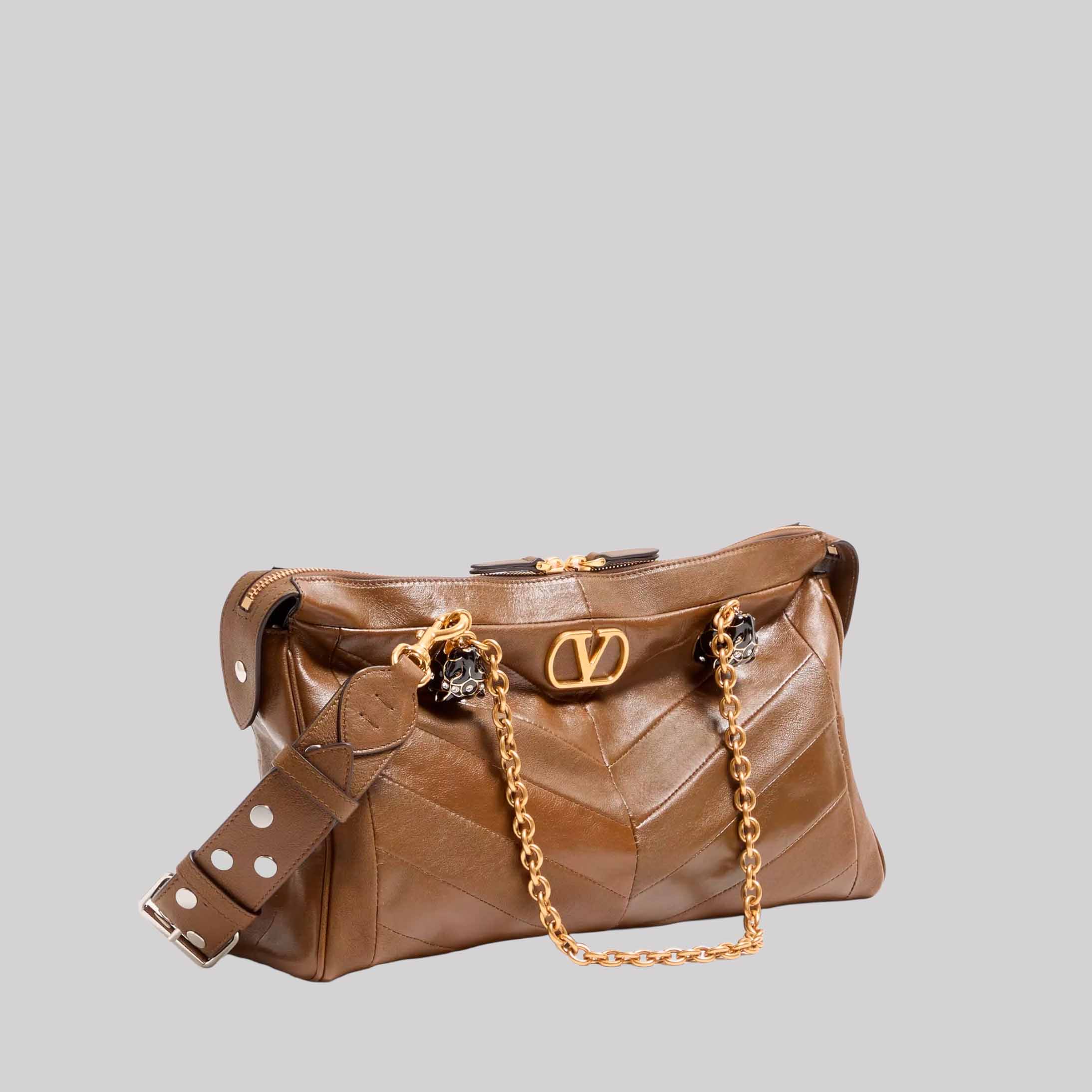 Panthea Shoulder Bag In Nappa Leather With Chevron Pattern