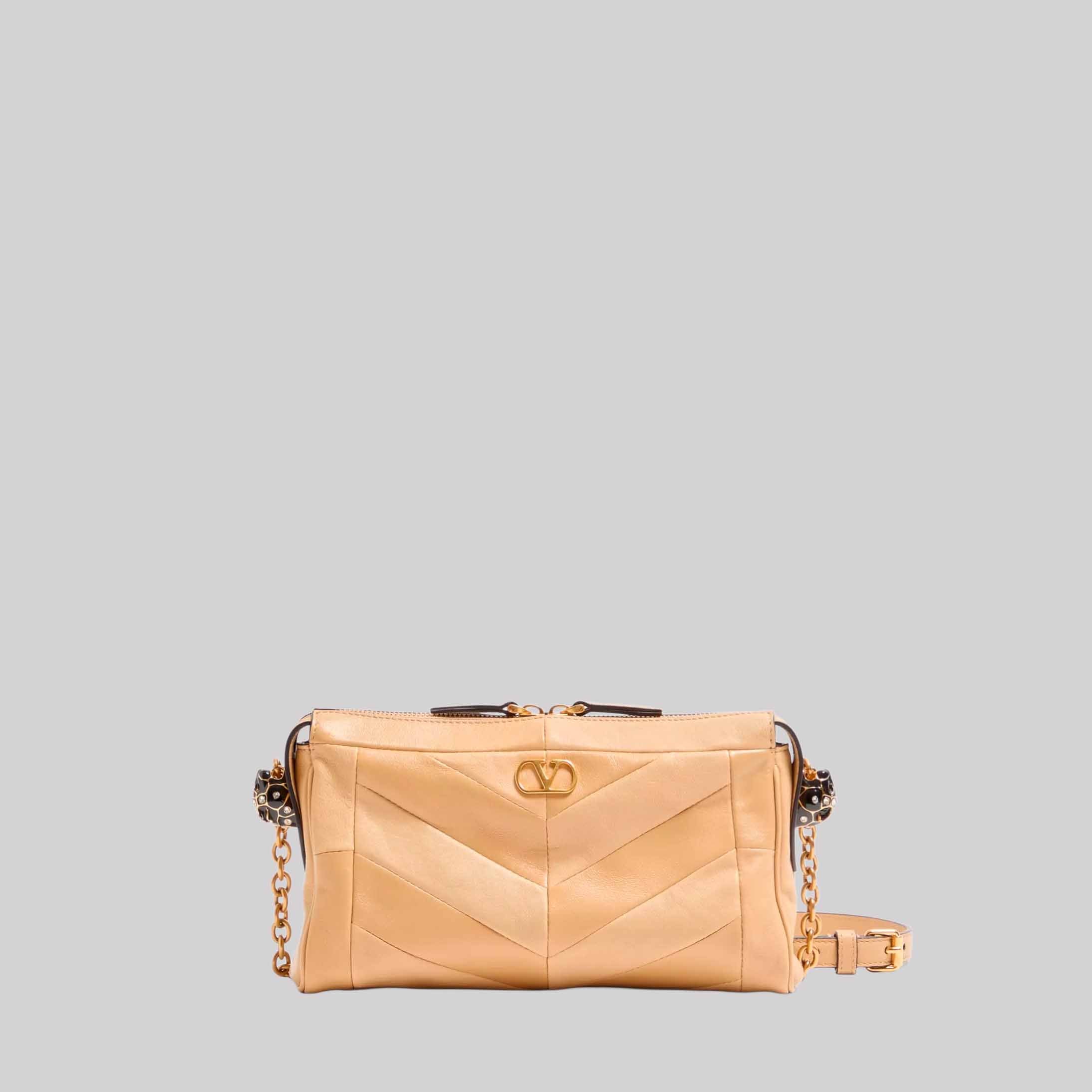 Panthea Small Shoulder Bag In Nappa Leather With A Chevron Pattern