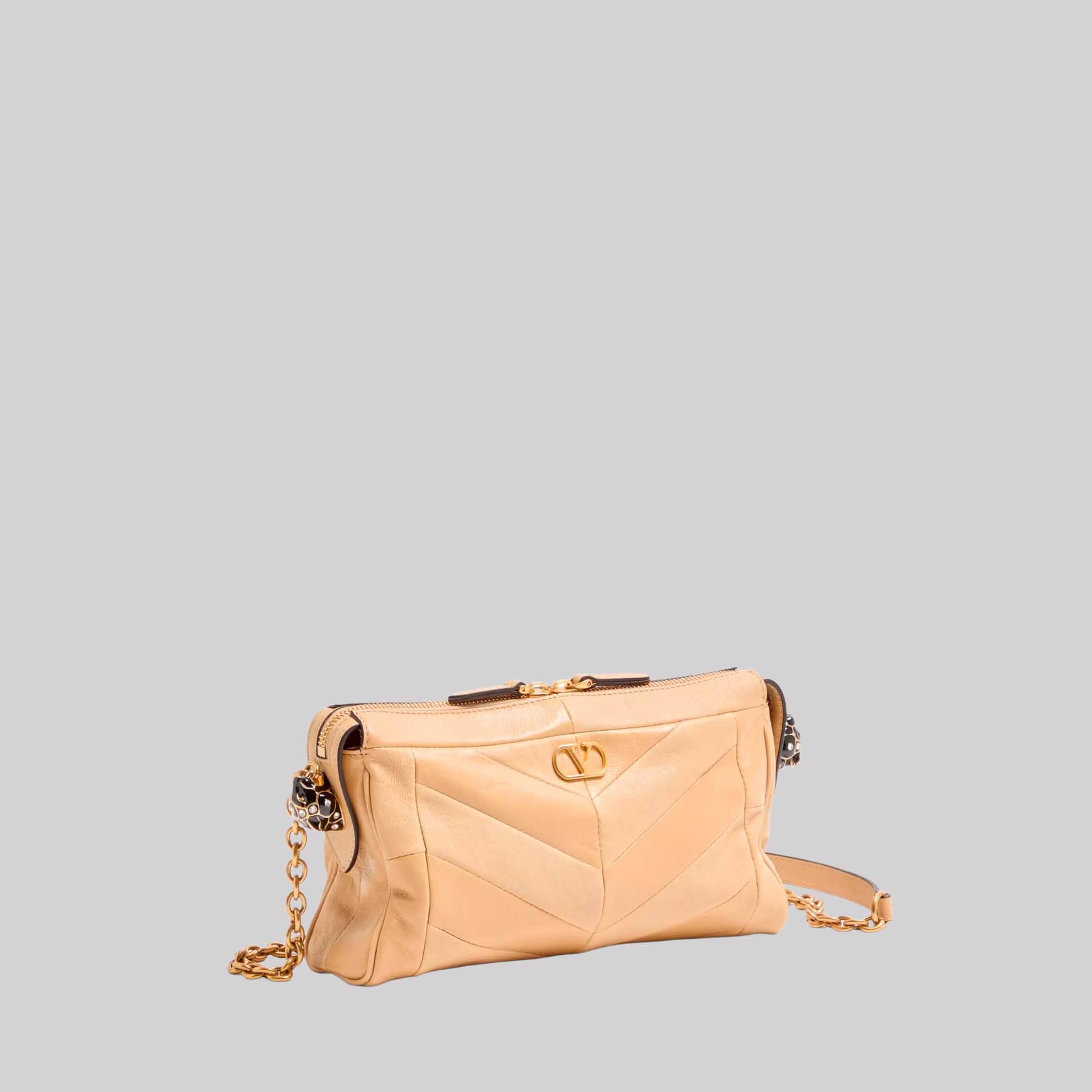 Panthea Small Shoulder Bag In Nappa Leather With A Chevron Pattern