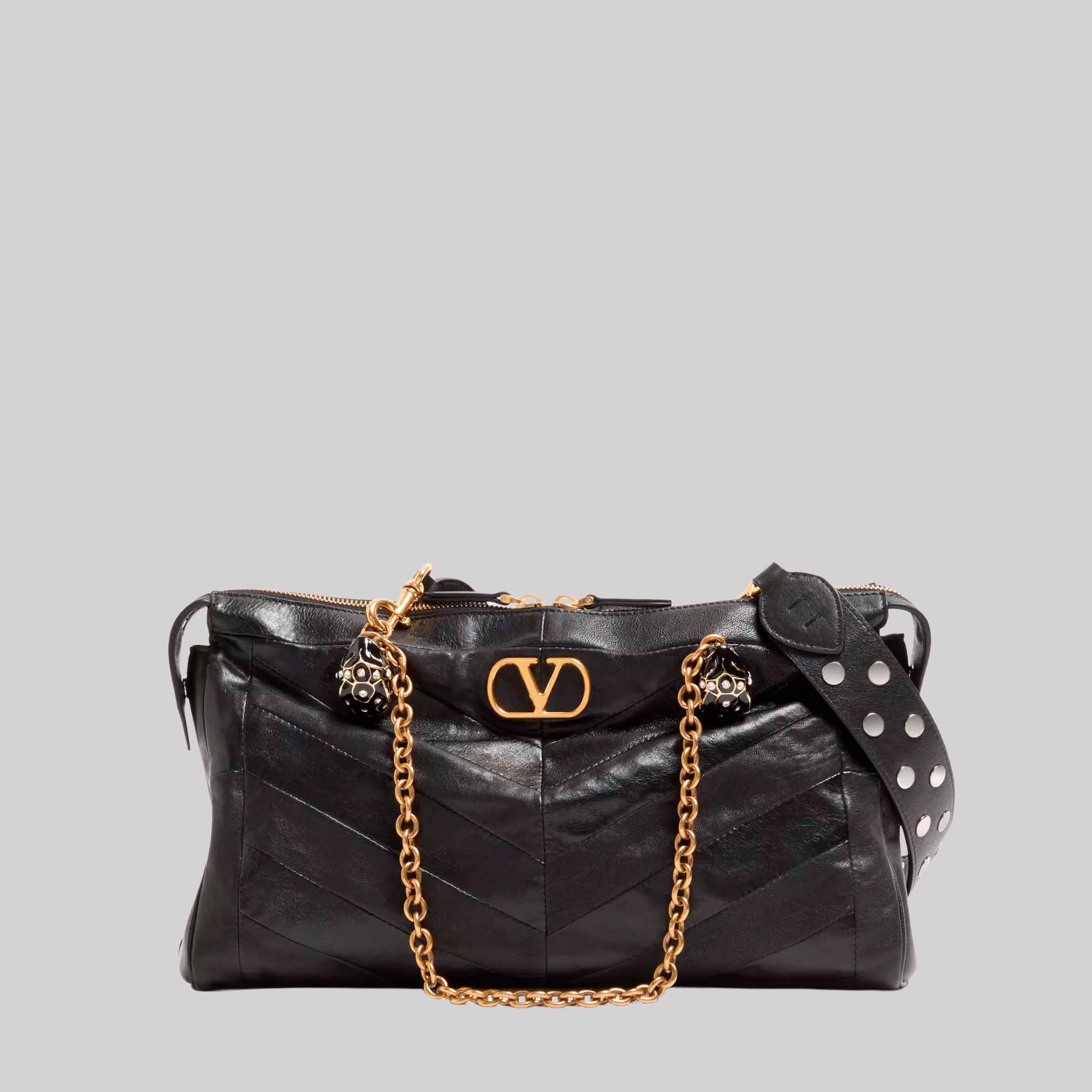 Panthea Shoulder Bag In Nappa Leather With Chevron Pattern