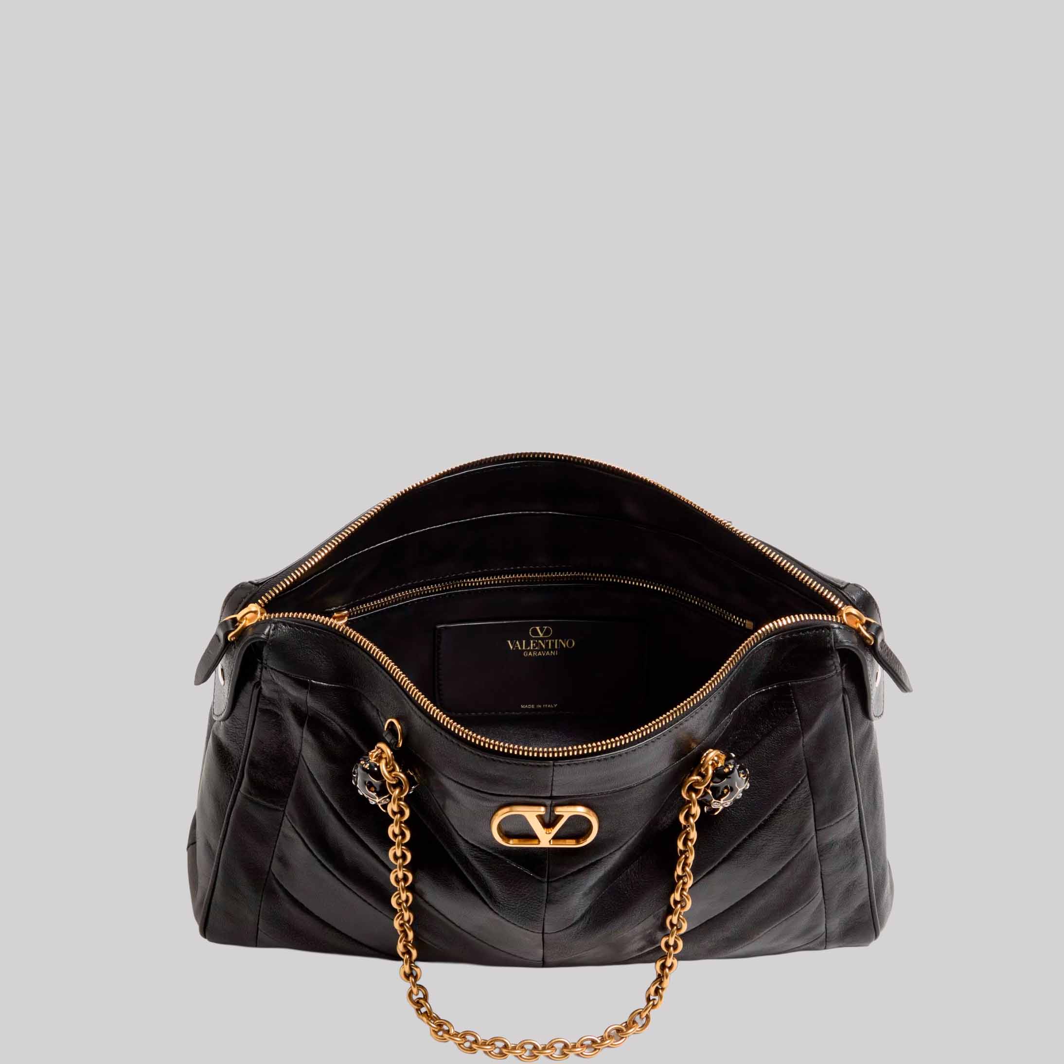 Panthea Shoulder Bag In Nappa Leather With Chevron Pattern
