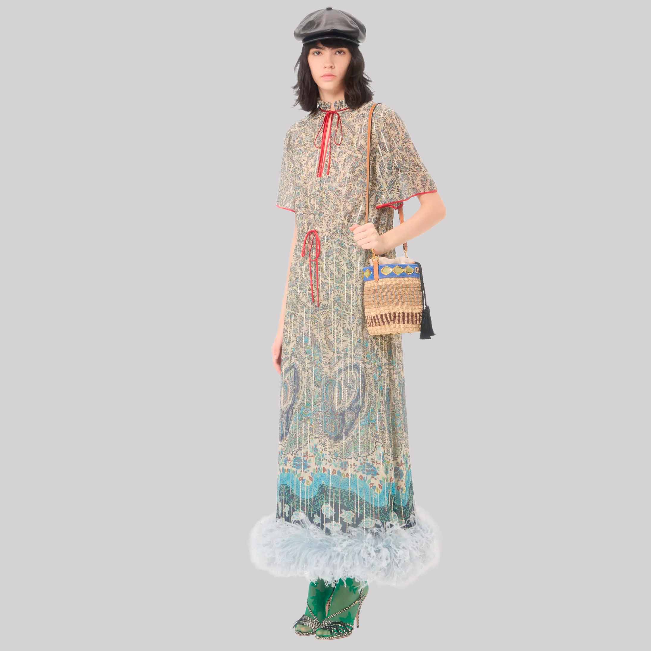 Small Embroidered Bucket Bag In Raffia