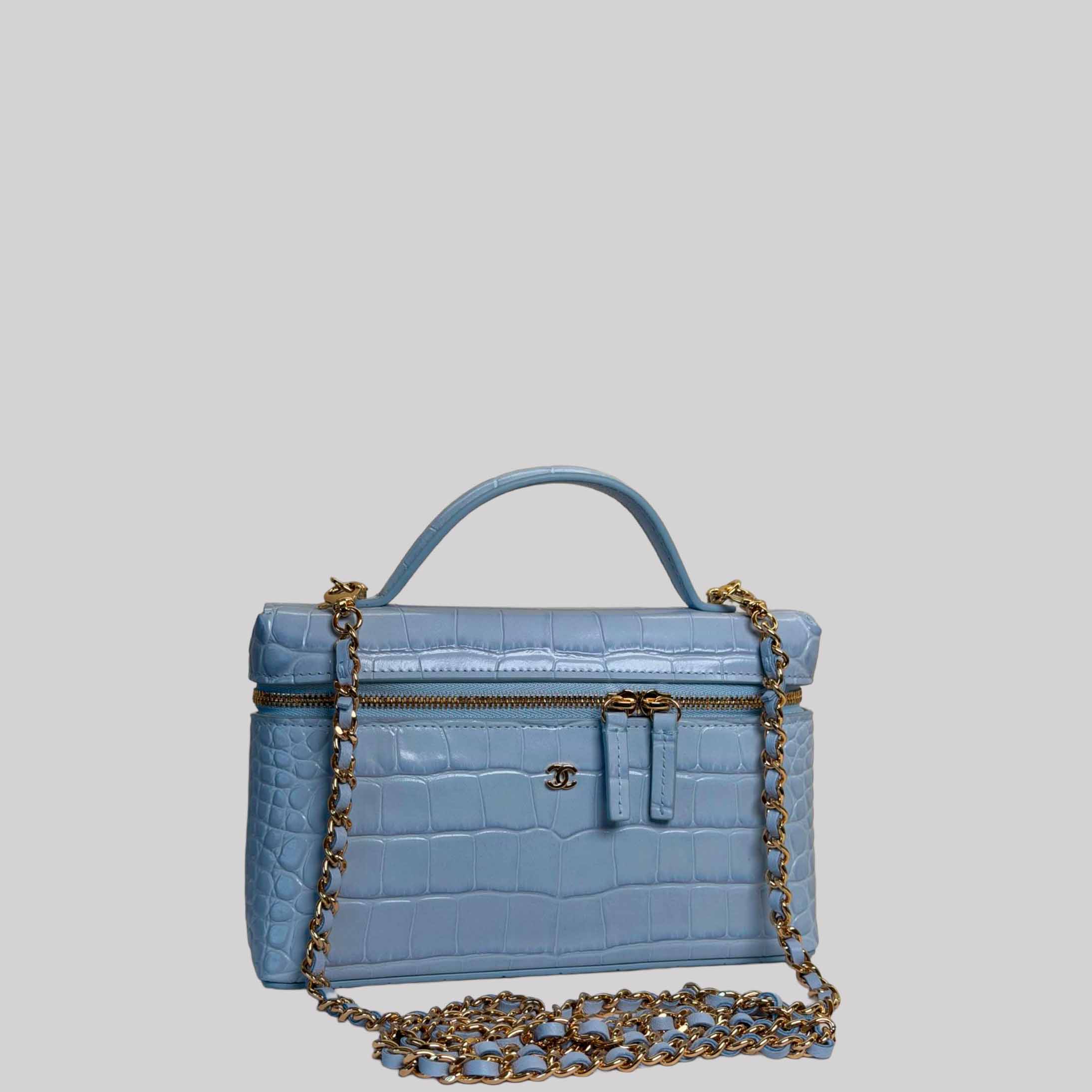 Long Vanity with Chain Crocodile Embossed Calfskin