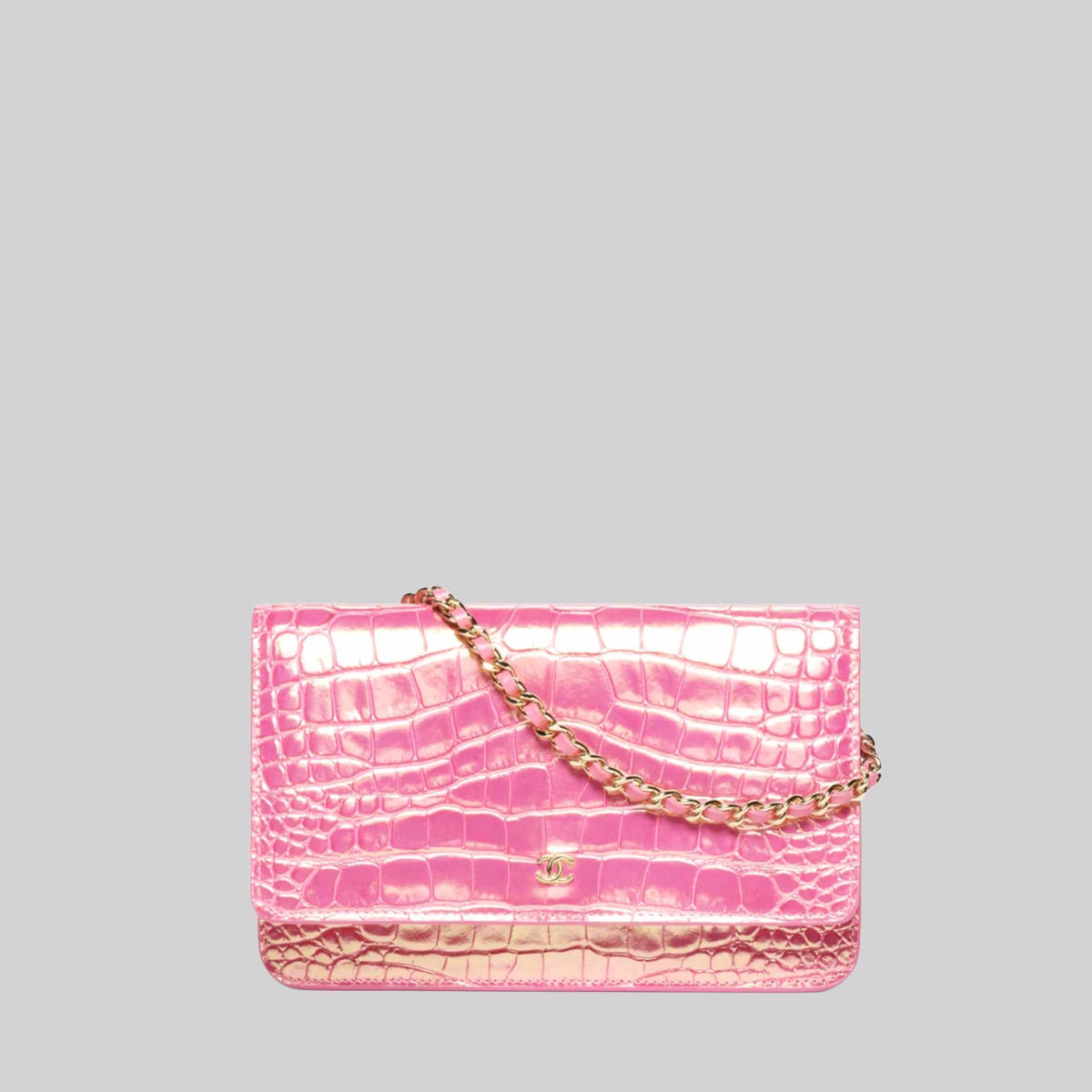 Wallet On Chain Crocodile Embossed Iridescent Calfskin
